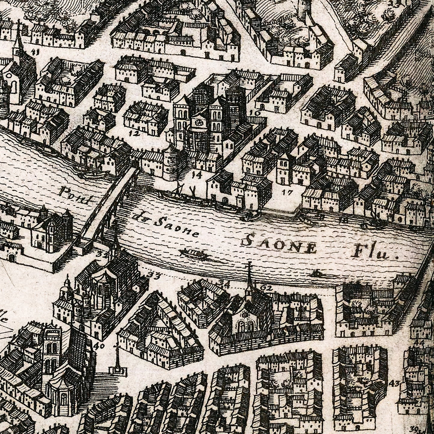 Lyon France 1662 - Old Antique Map - Art Print