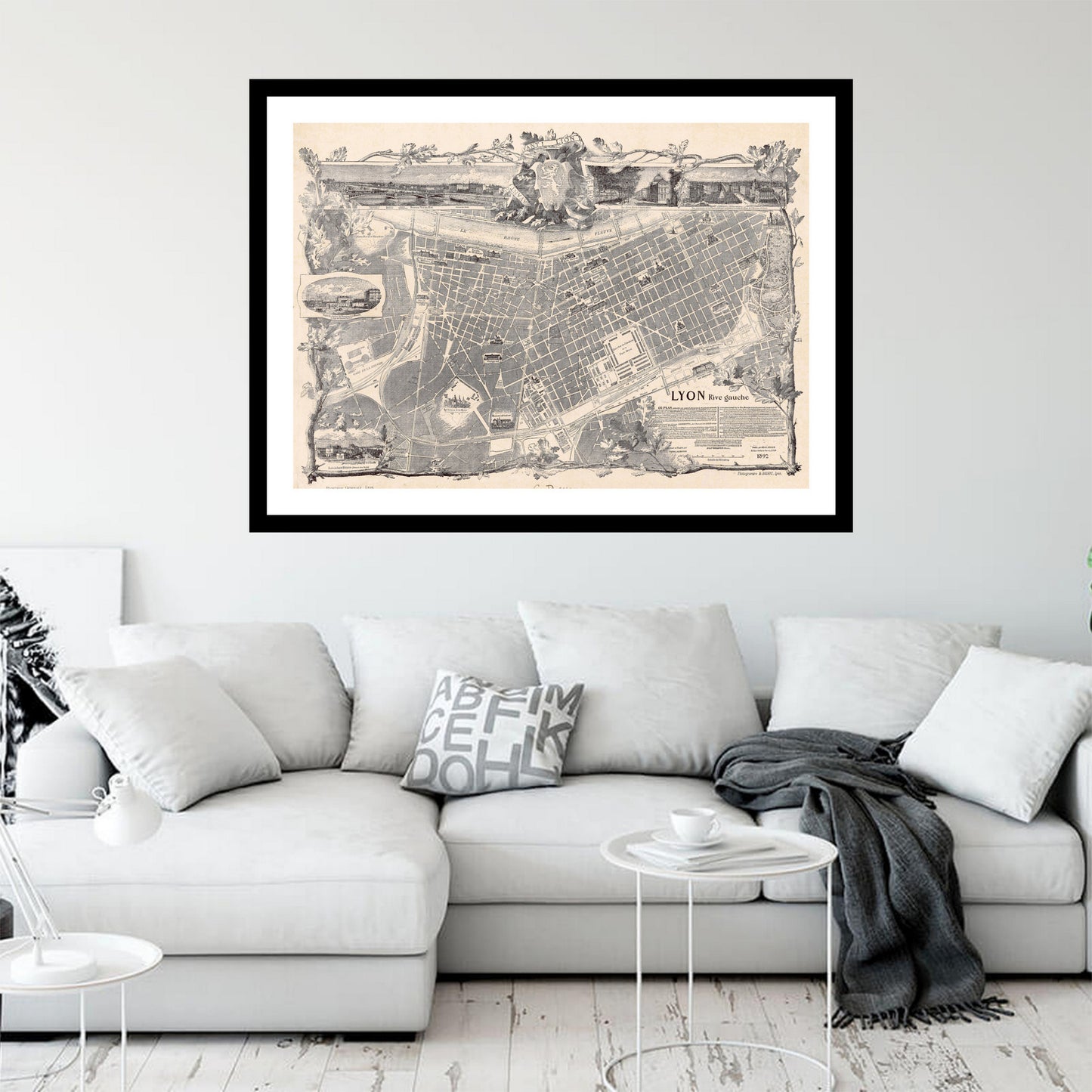 Antique map of Lyon from 1892 - art print. Vintage poster from the old maps of France collection
