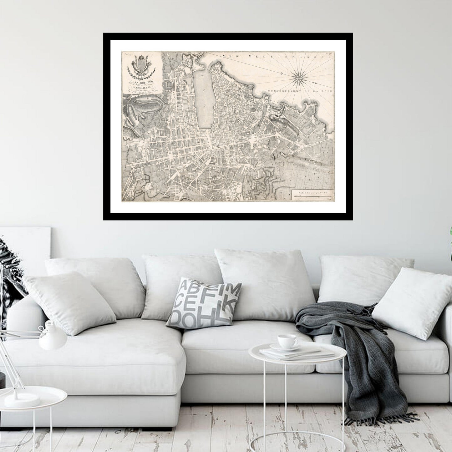 Antique map of Marseille from 1790 - art print. Vintage poster from the old maps of France collection