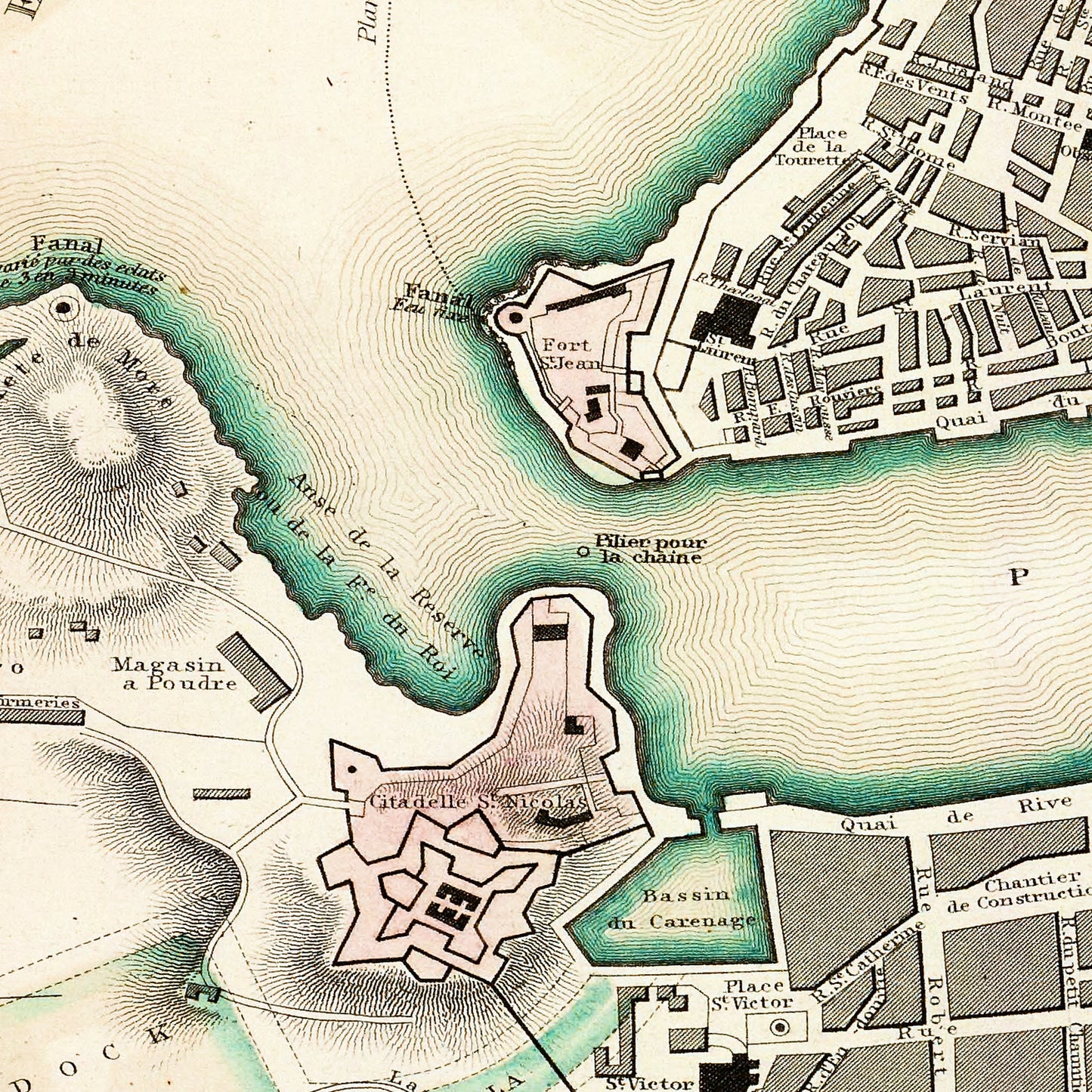 Marseille France 1840 - Old Antique Map - Art Print