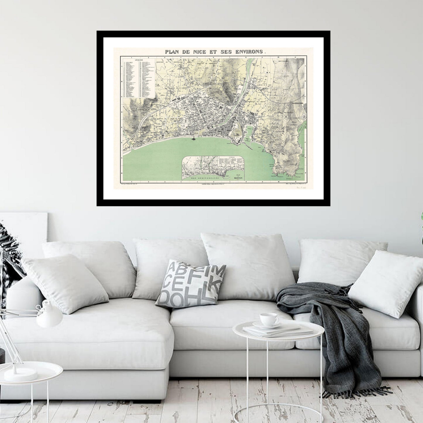 Antique map of Nice from 1883 - art print. Vintage poster from the old maps of France collection