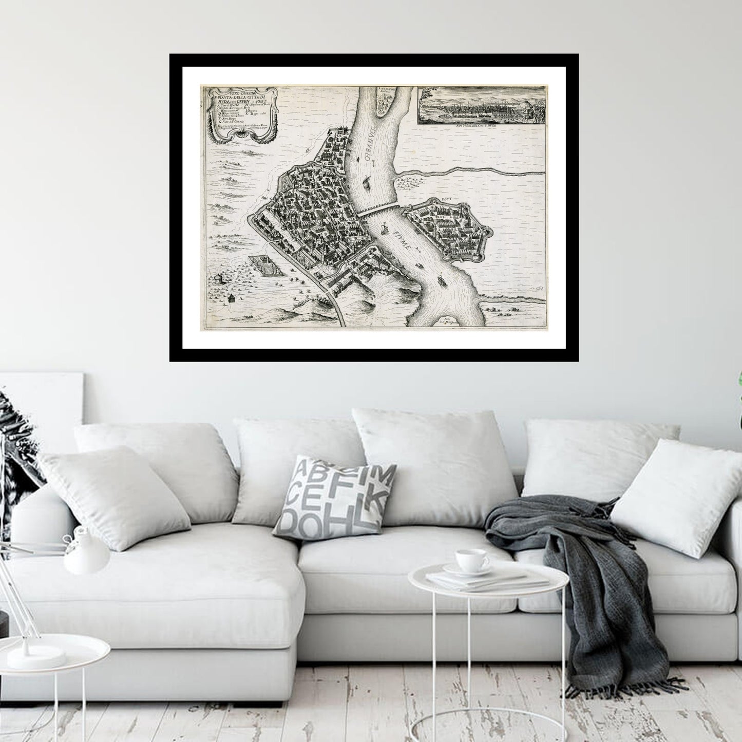 Antique map of Budapest from 1683 - art print. Vintage poster from the old maps of Hungary collection