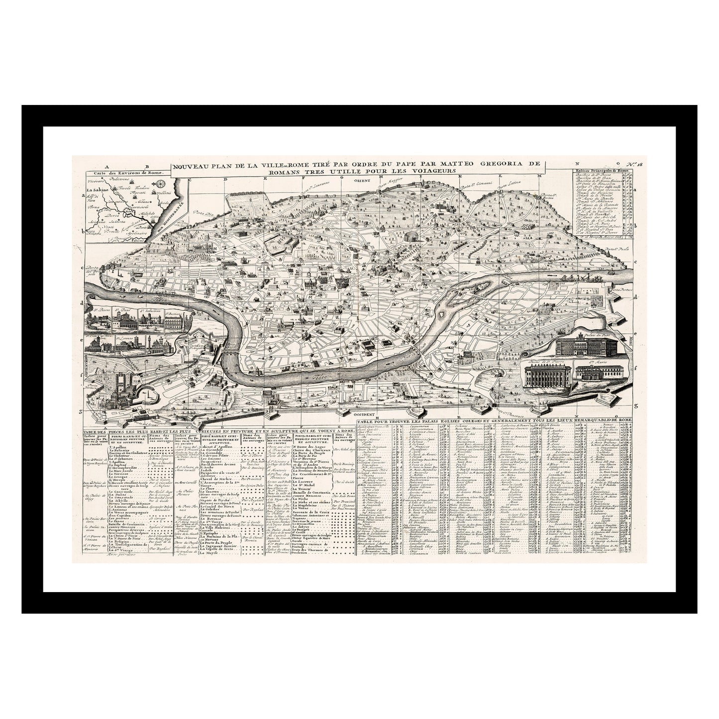 Antique map of Rome from 1718 - art print. Vintage poster from the old maps of Italy collection