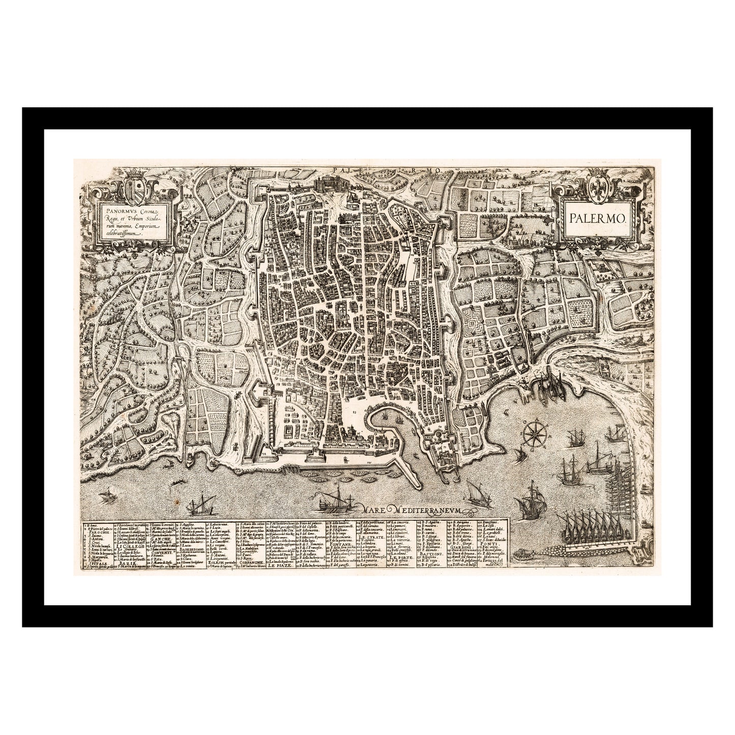 Antique map of Palermo from 1588 - art print. Vintage poster from the old maps of Italy collection