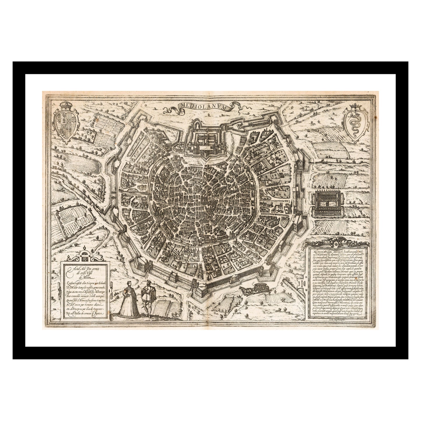 Antique map of Milan from 1575 - art print. Vintage poster from the old maps of Italy collection