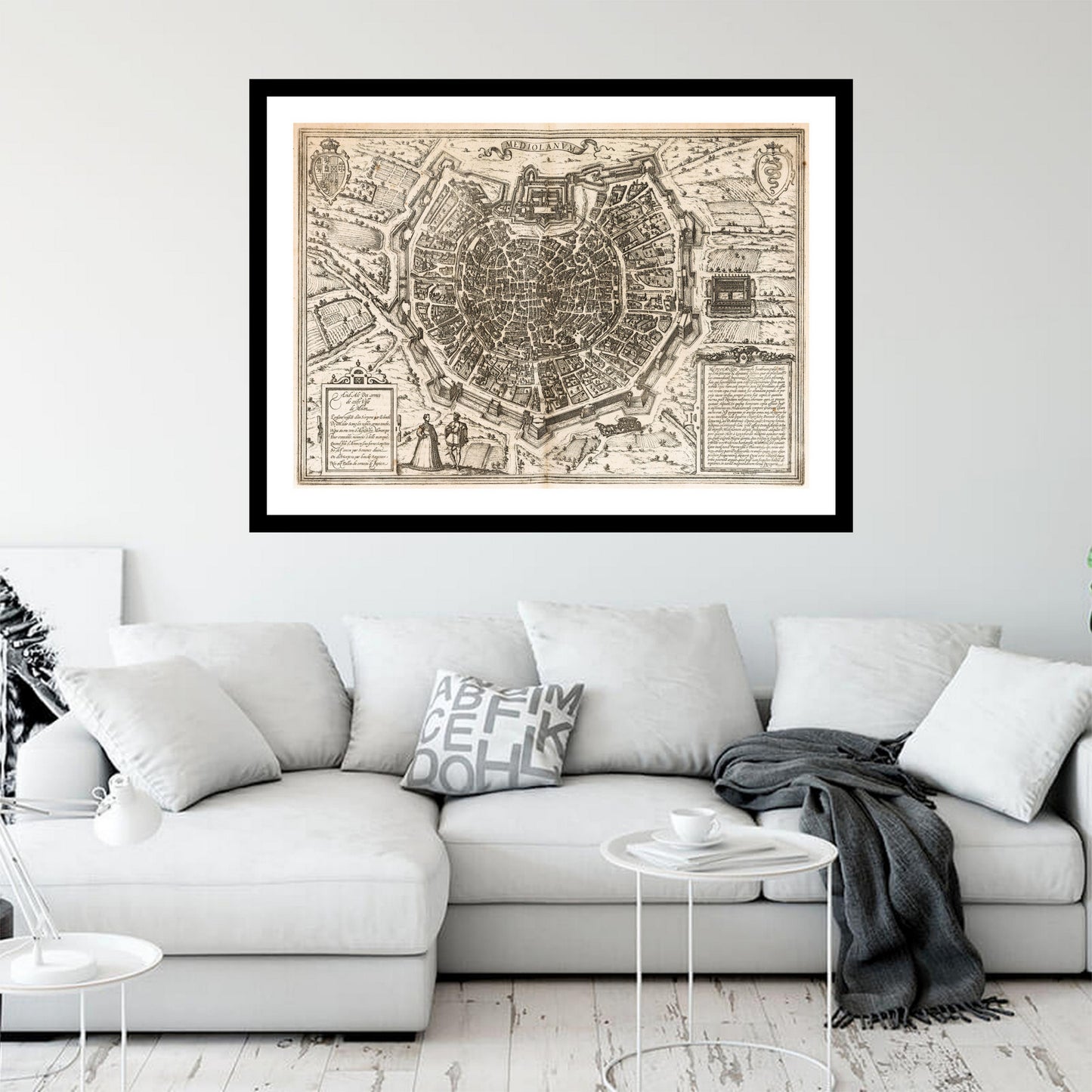 Antique map of Milan from 1575 - art print. Vintage poster from the old maps of Italy collection