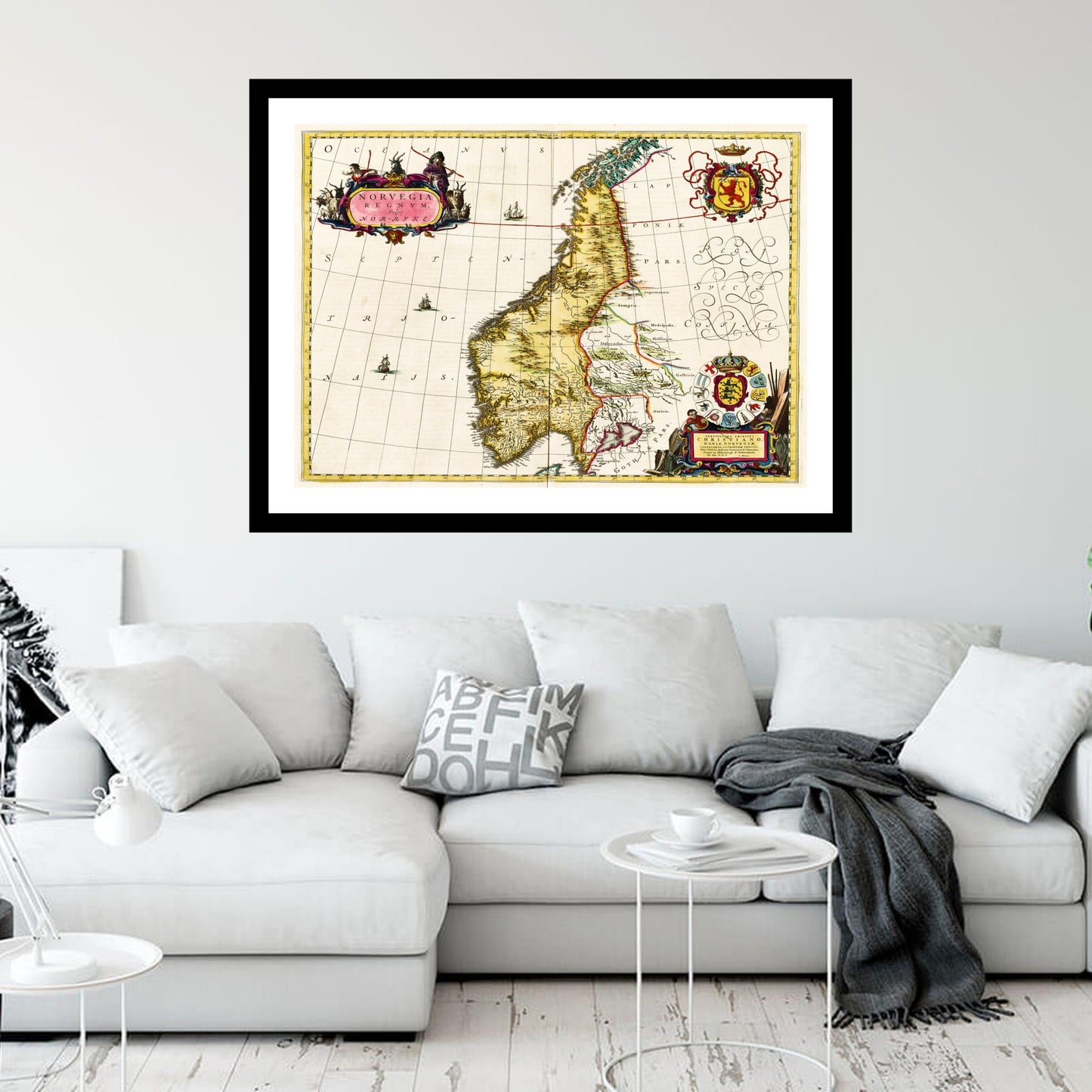 Antique map of Norway from 1665 - art print. Vintage poster from the old maps of Norway collection