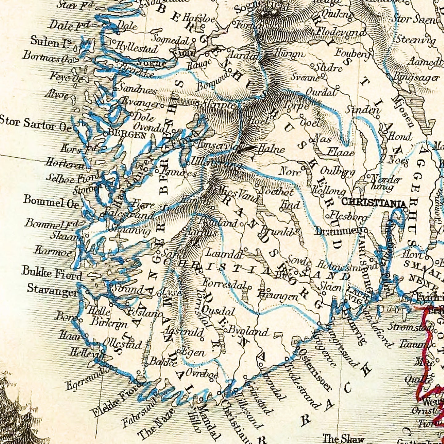Sweden Norway 1851 - Old Antique Map - Art Print