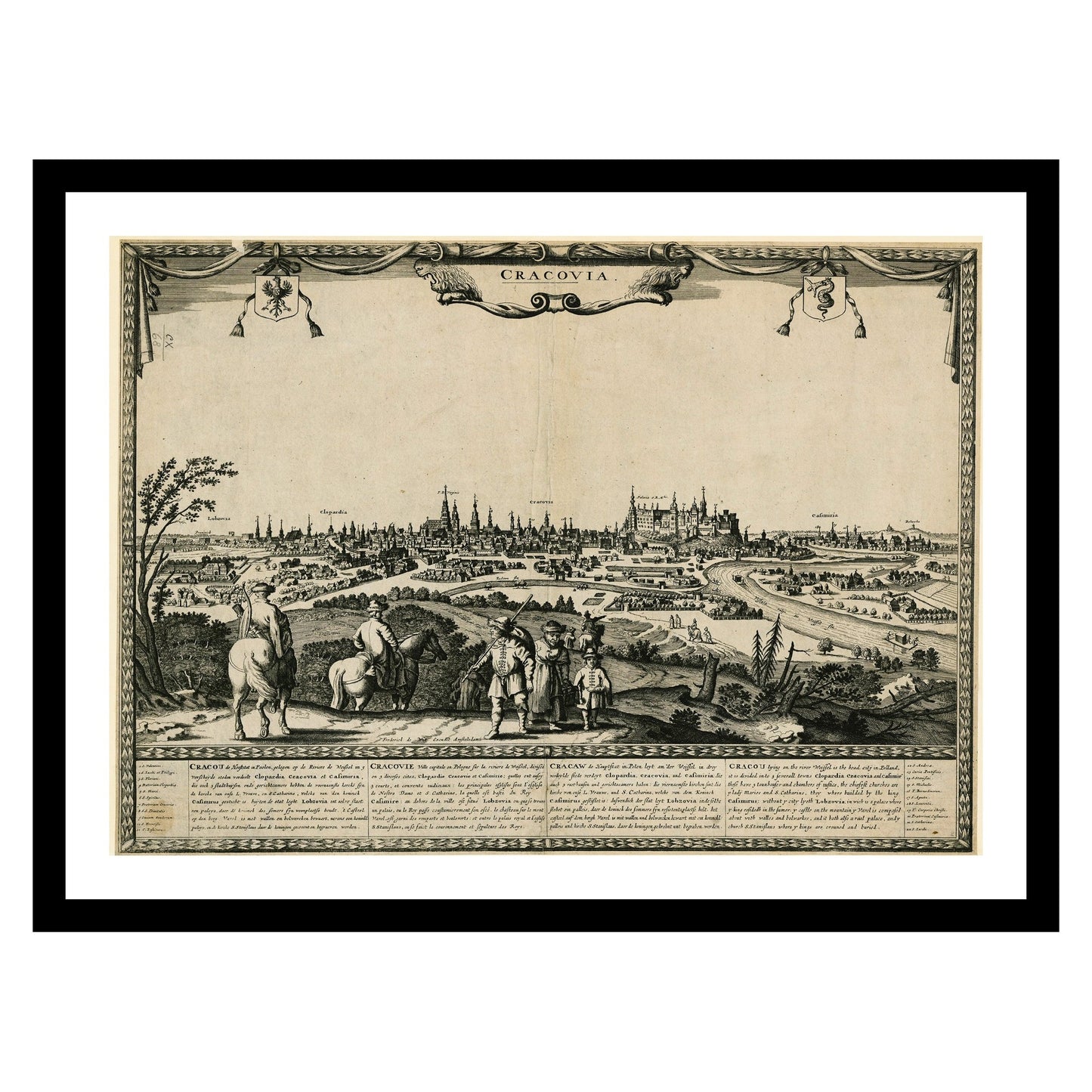 Antique map of Krakow from 1690 - art print. Vintage poster from the old maps of Poland collection
