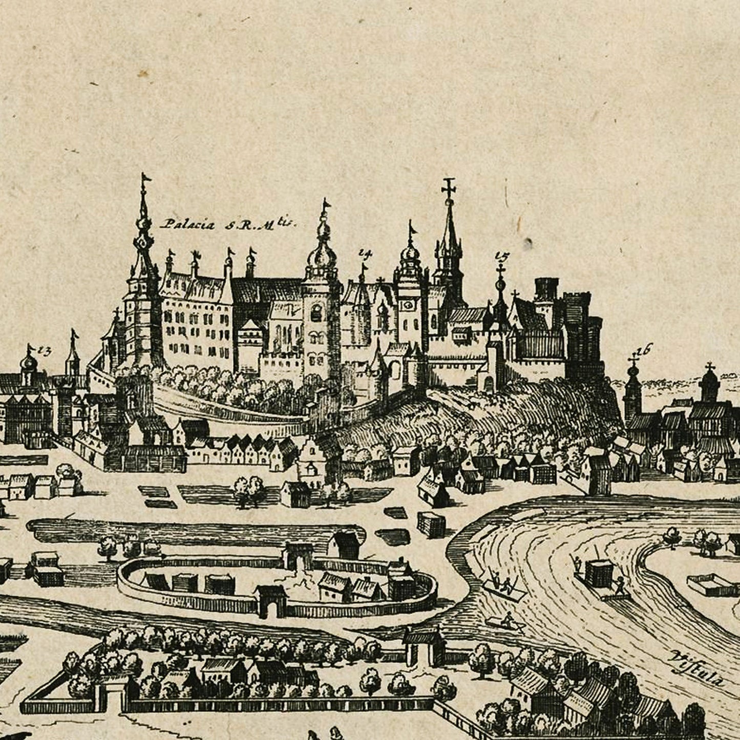 Krakow Poland 1690 - Old Antique Map - Art Print