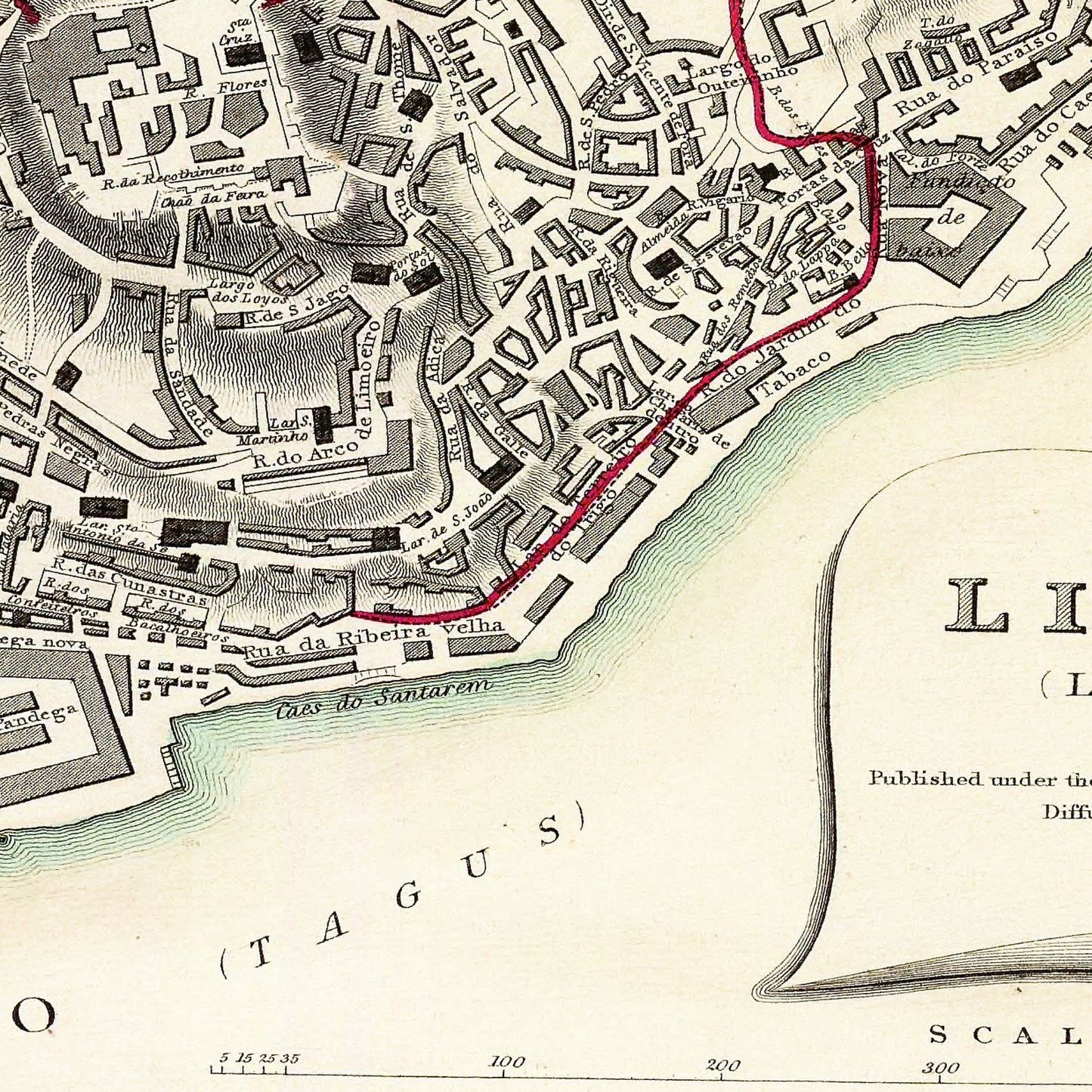 Lisbon Portugal 1833 - Old Antique Map - Art Print