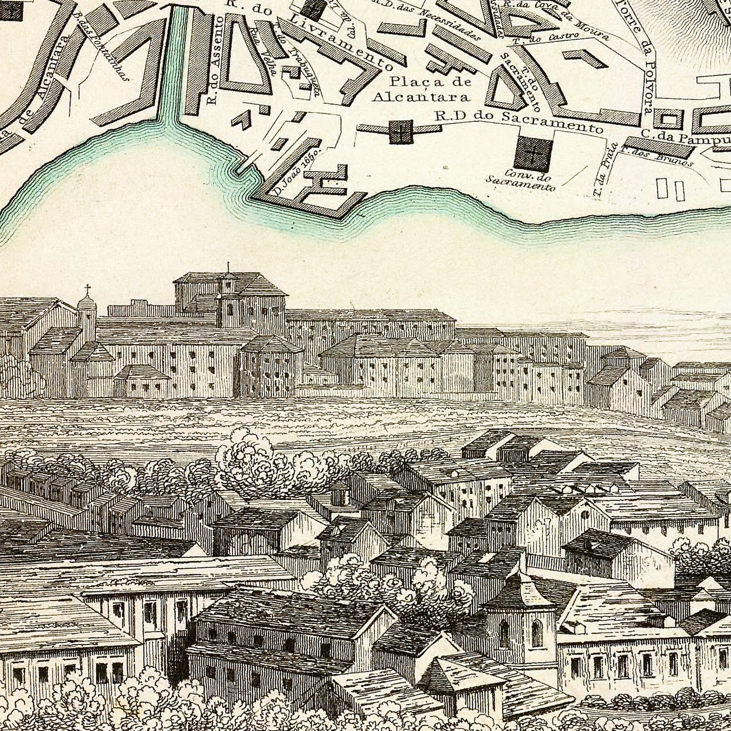 Lisbon Portugal 1833 - Old Antique Map - Art Print