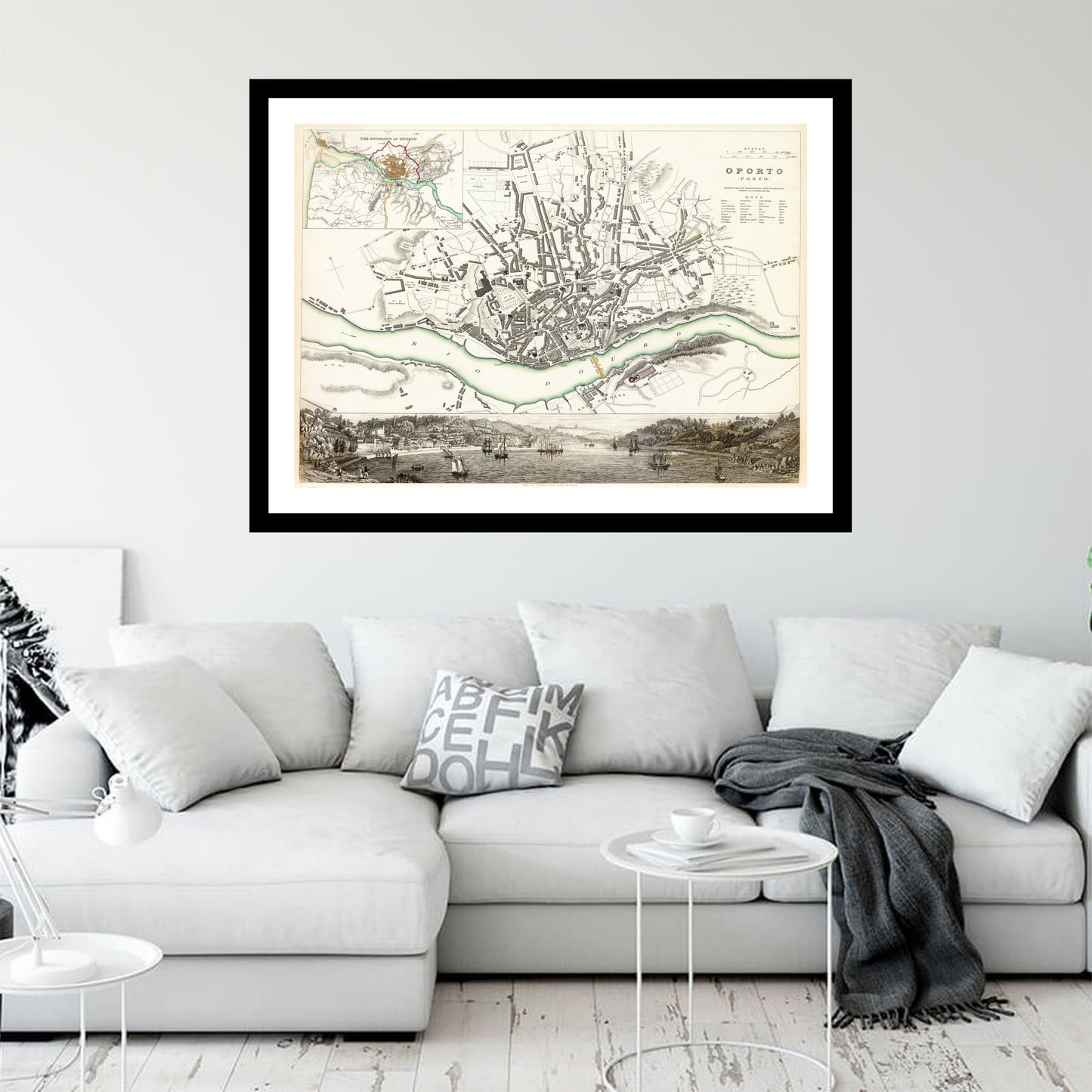 Antique map of Porto from 1833 - art print. Vintage poster from the old maps of Portugal collection