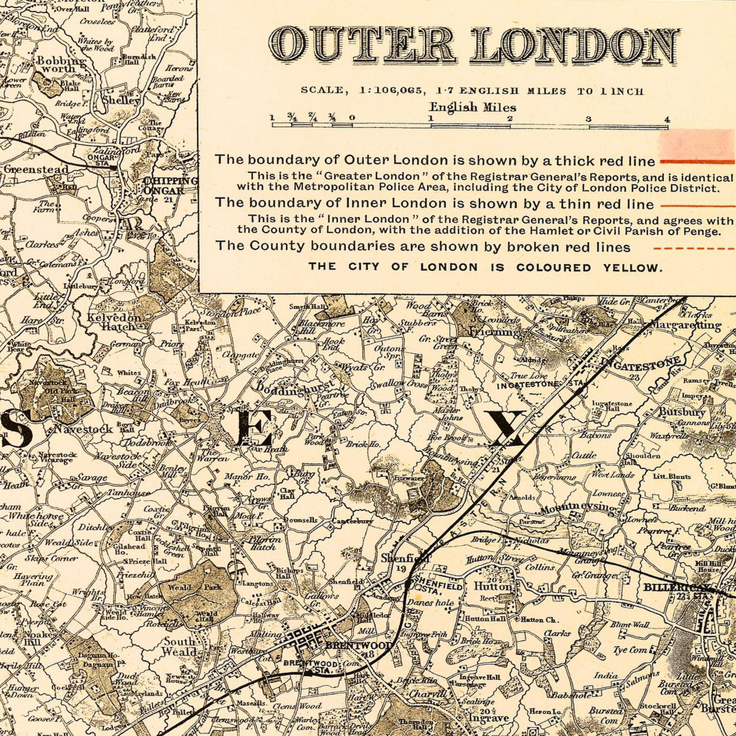 London England UK 1901 - Old Antique Map - Art Print