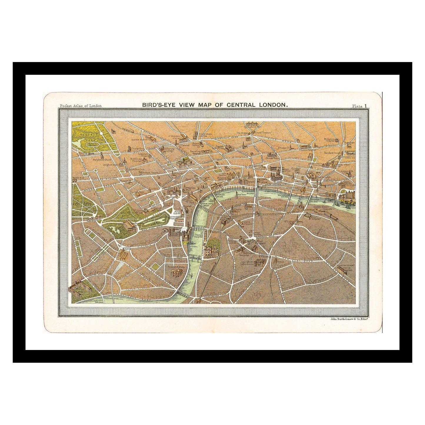 Antique map of London from 1904 - art print. Vintage poster from the old maps of United Kingdom collection.