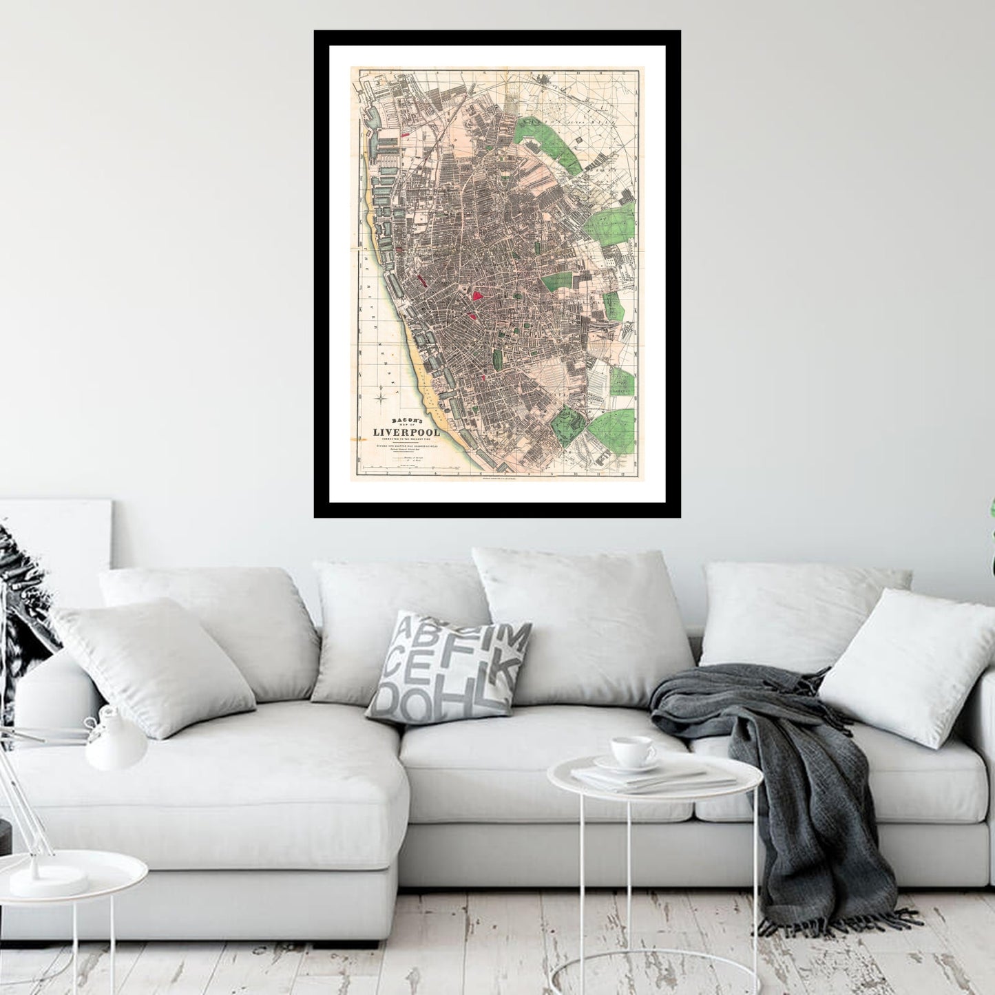 Antique map of Liverpool from 1890 - art print. Vintage poster from the old maps of United Kingdom collection