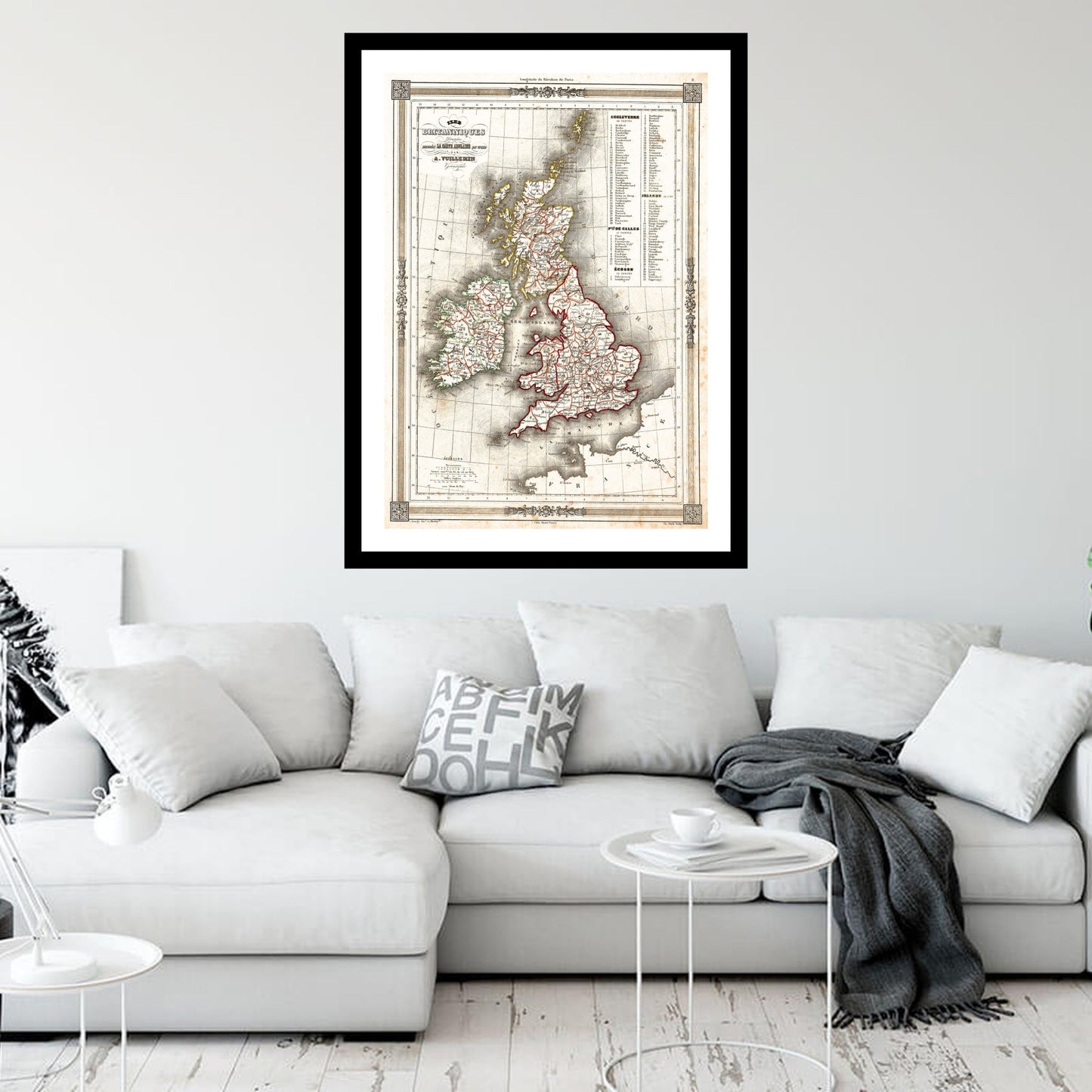 Antique map of British Isles from 1852 - art print. Vintage poster from the old maps of United Kingdom collection