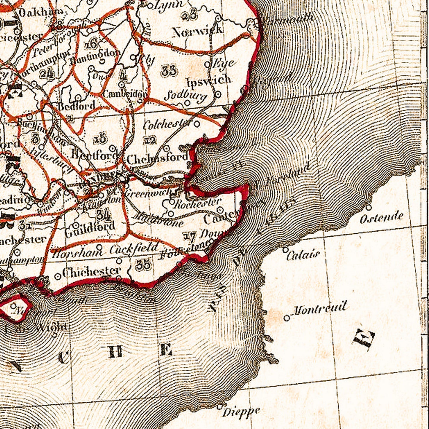 British Isles UK 1852 - Old Antique Map - Art Print