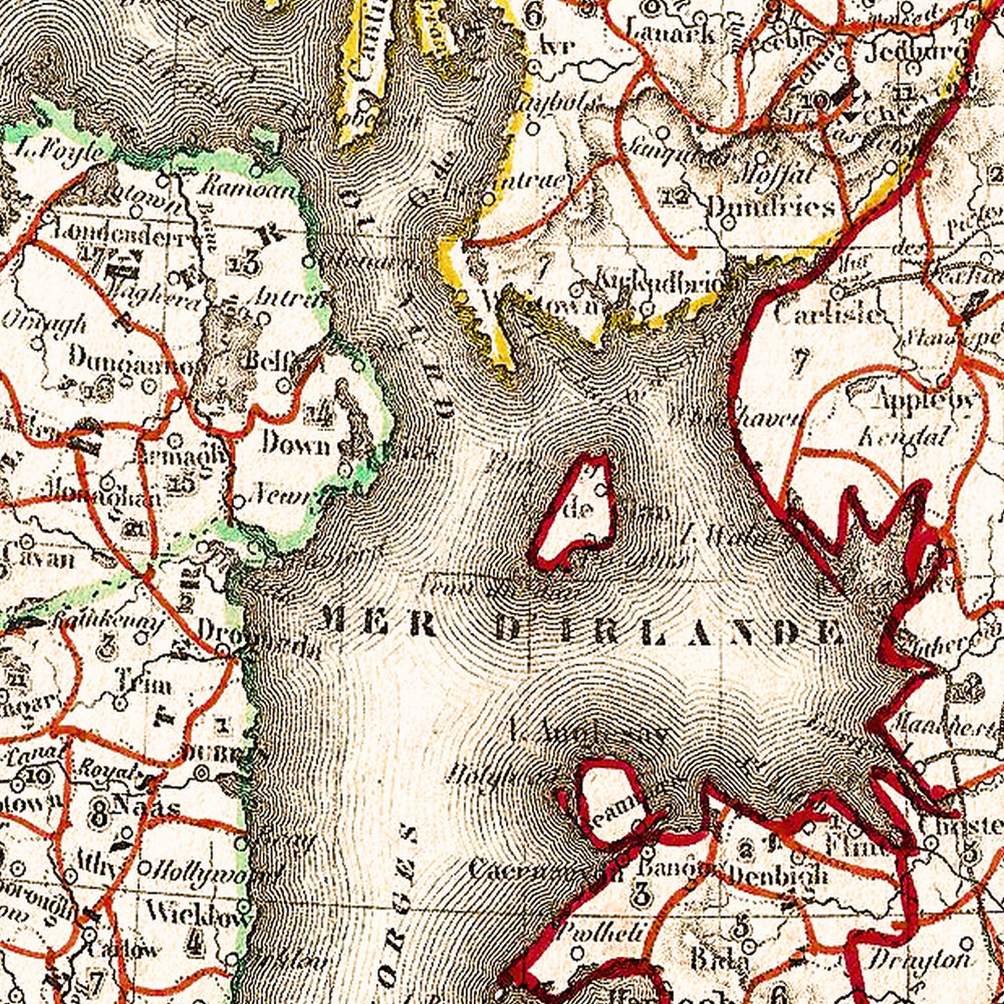 British Isles UK 1852 - Old Antique Map - Art Print