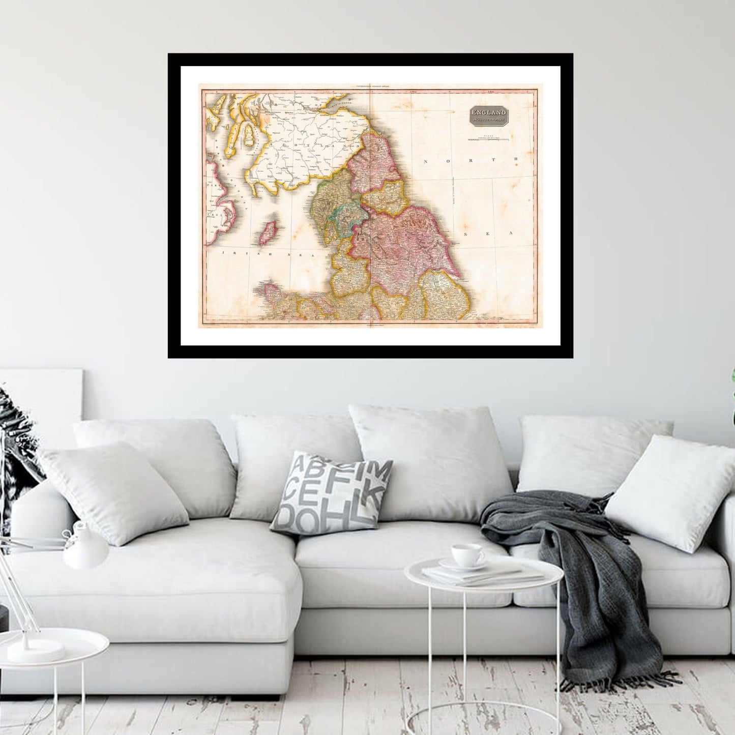 Antique map of Northern England from 1818 - art print. Vintage poster from the old maps of United Kingdom collection