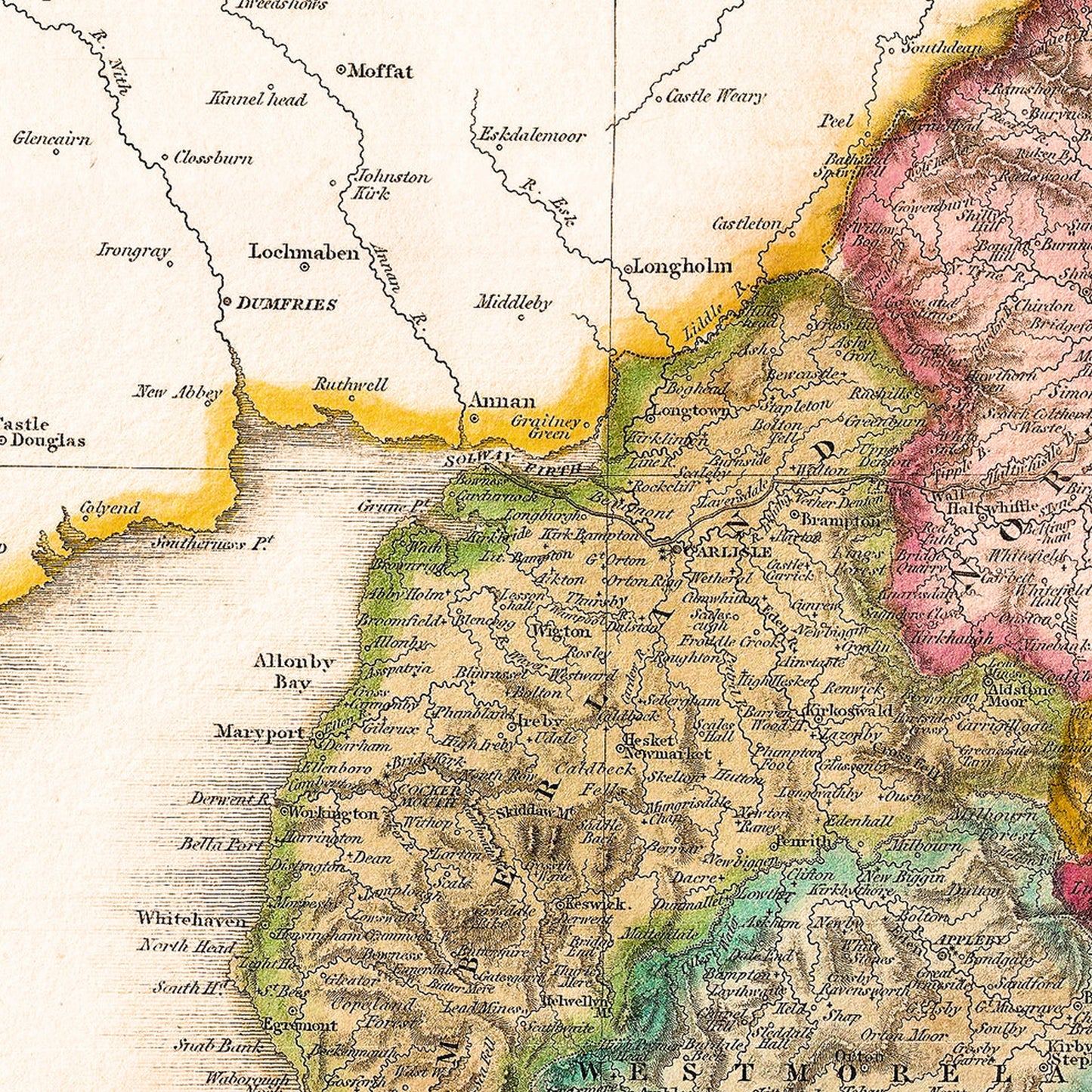 Northern England UK 1818 - Old Antique Map - Art Print