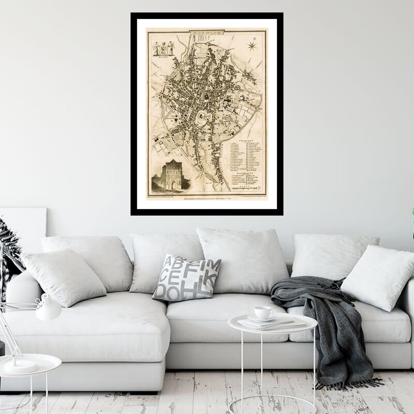 Antique map of Norwich from 1832 - art print. Vintage poster from the old maps of United Kingdom collection