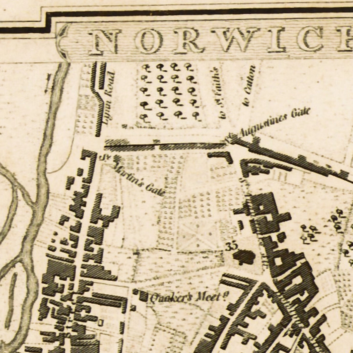Norwich England UK 1832 - Old Antique Map - Art Print
