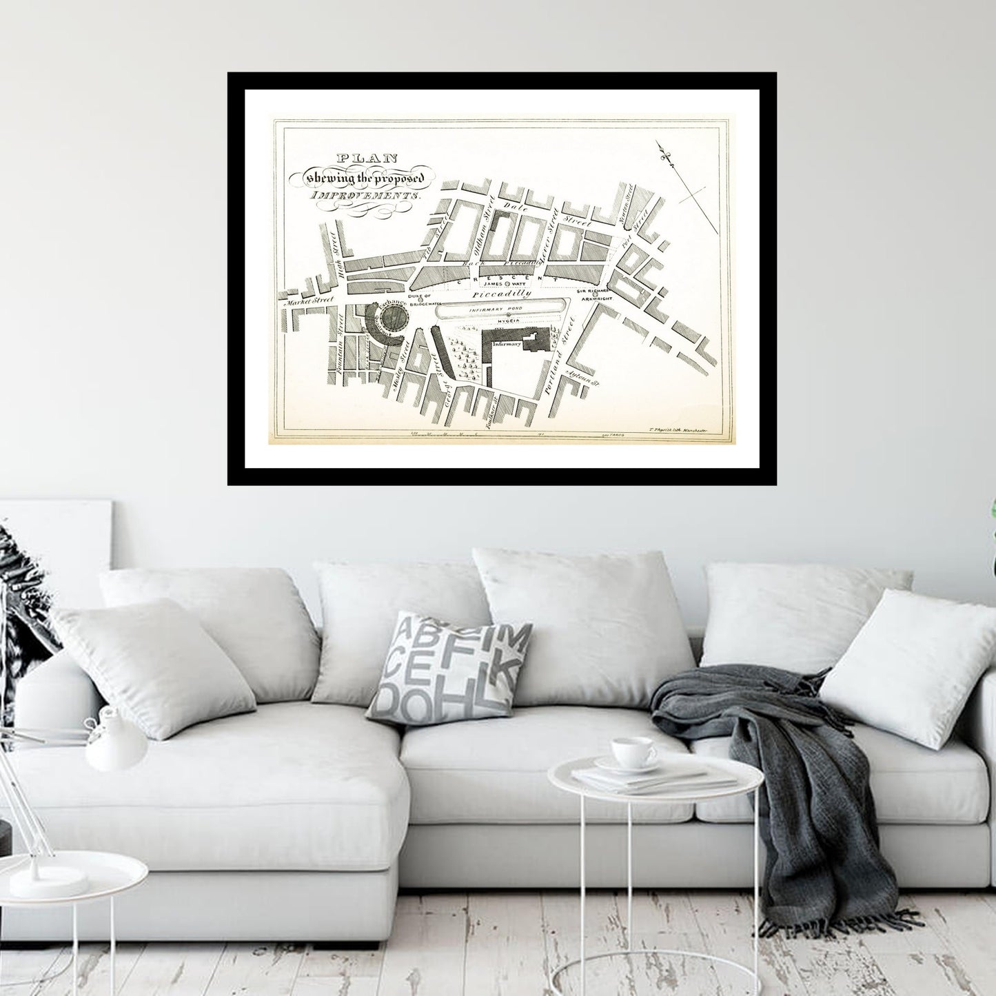 Antique map of Manchester from 1836 - art print. Vintage poster from the old maps of United Kingdom collection