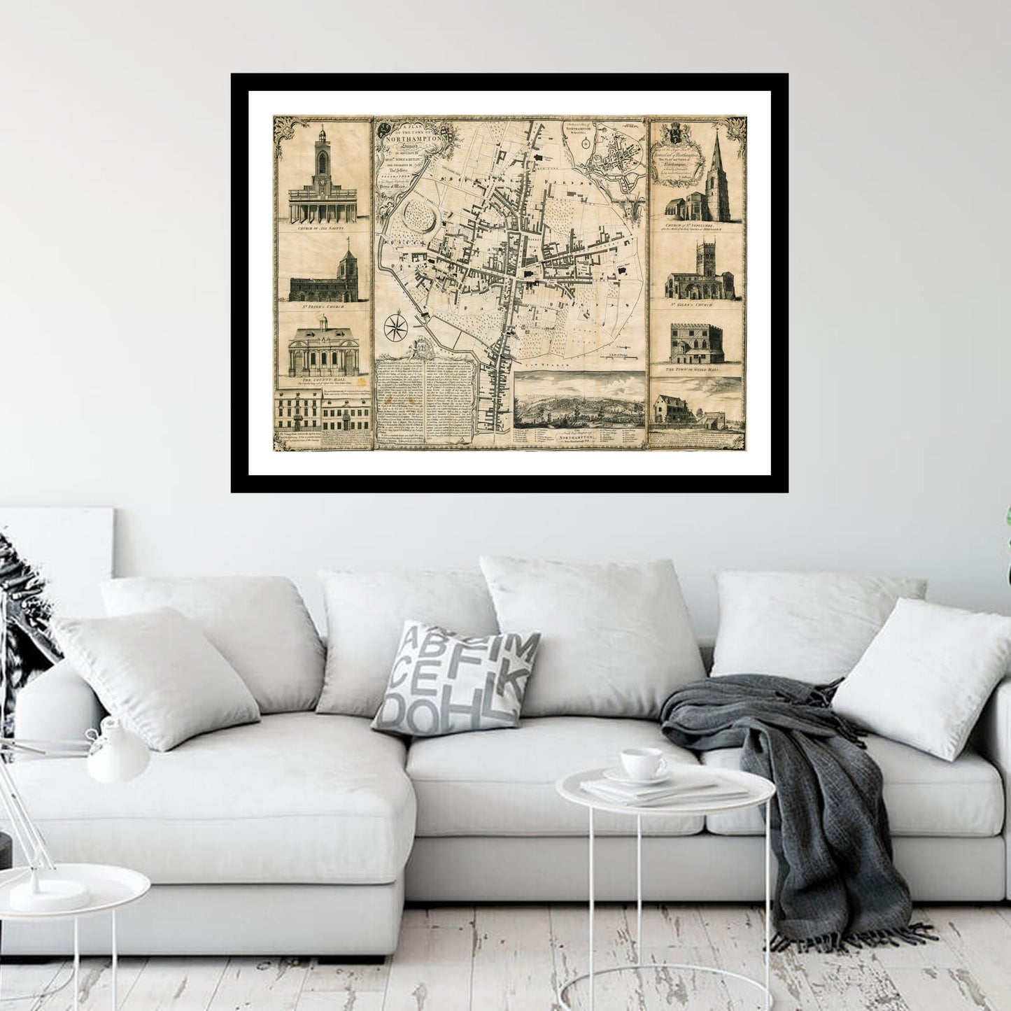 Antique map of Northampton from 1746 - art print. Vintage poster from the old maps of United Kingdom collection