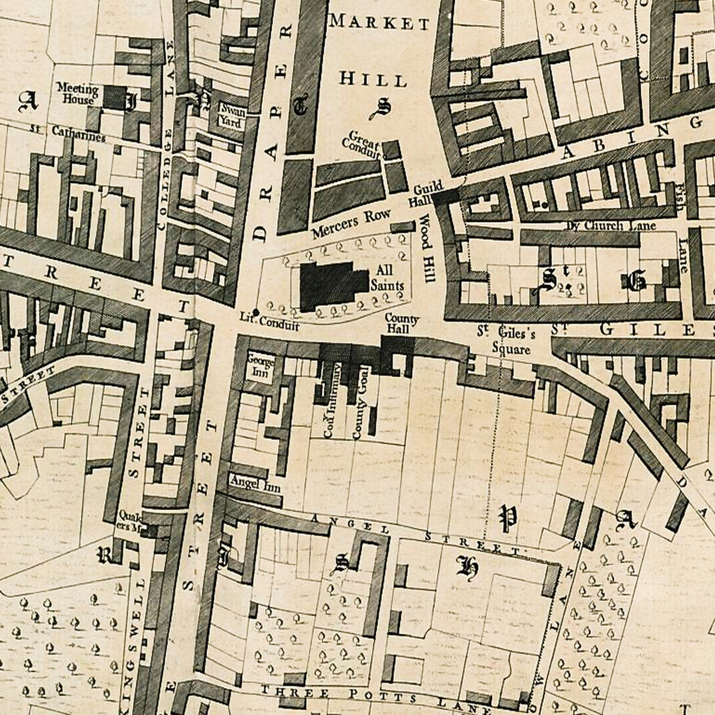 Northampton England UK 1746 - Old Antique Map - Art Print