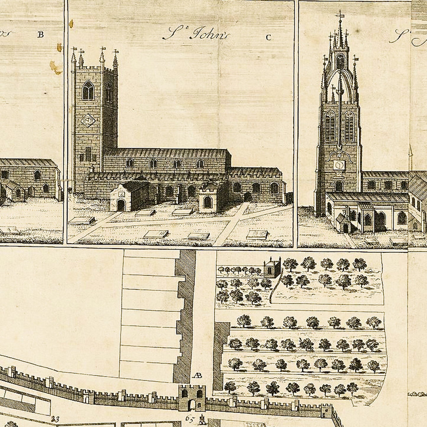 Newcastle England UK 1723 - Old Antique Map - Art Print