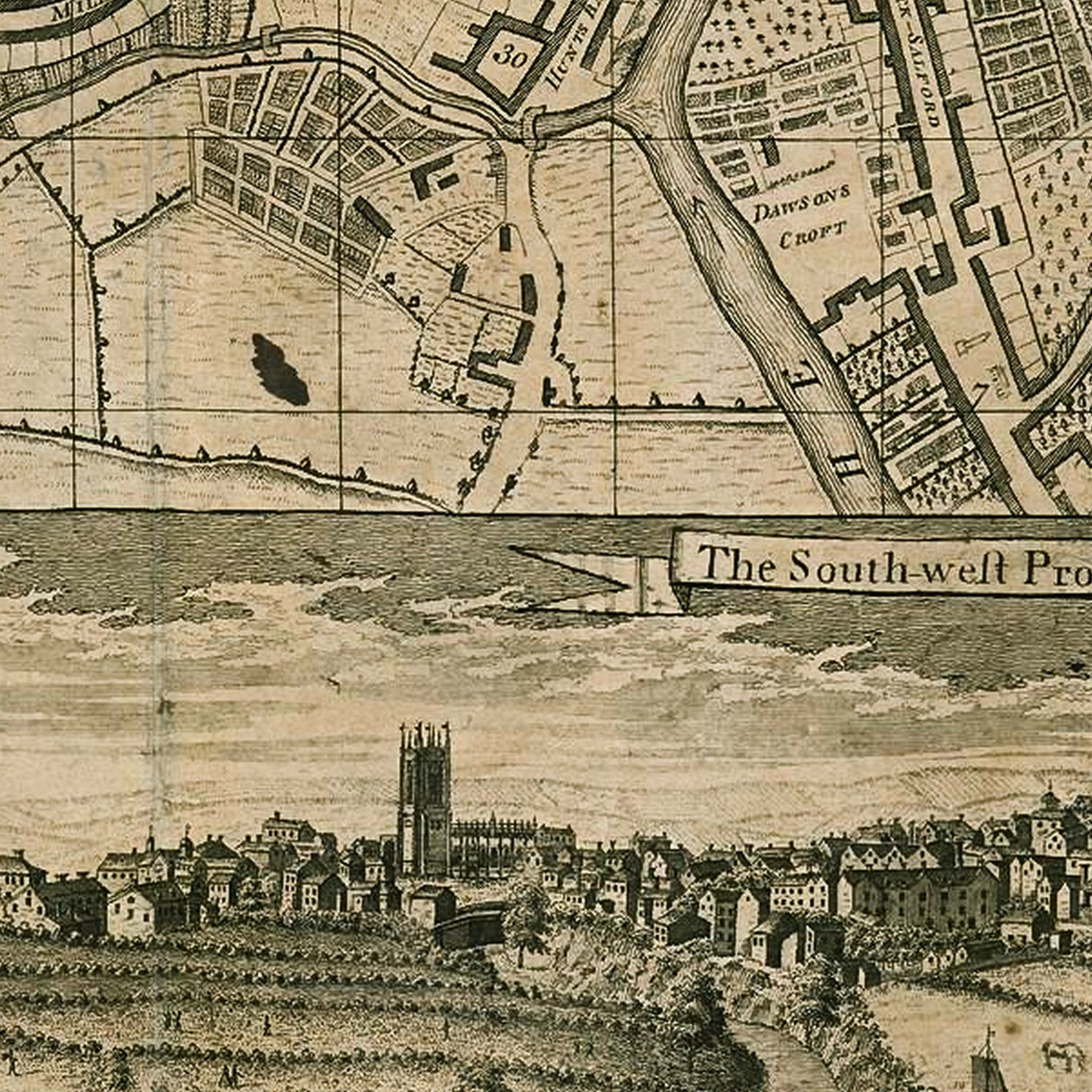 Manchester England UK 1751 - Old Antique Map - Art Print