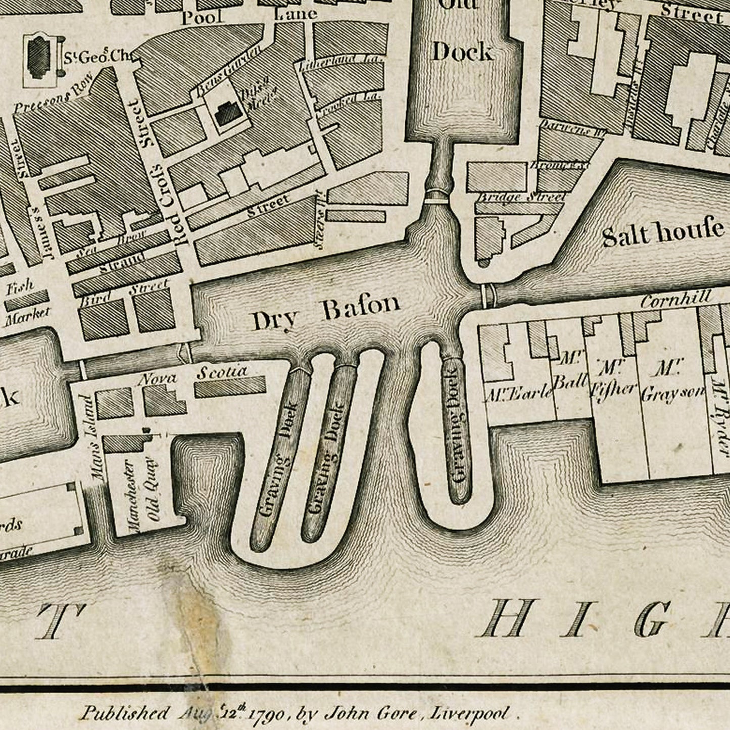 Liverpool England UK 1790 - Old Antique Map - Art Print