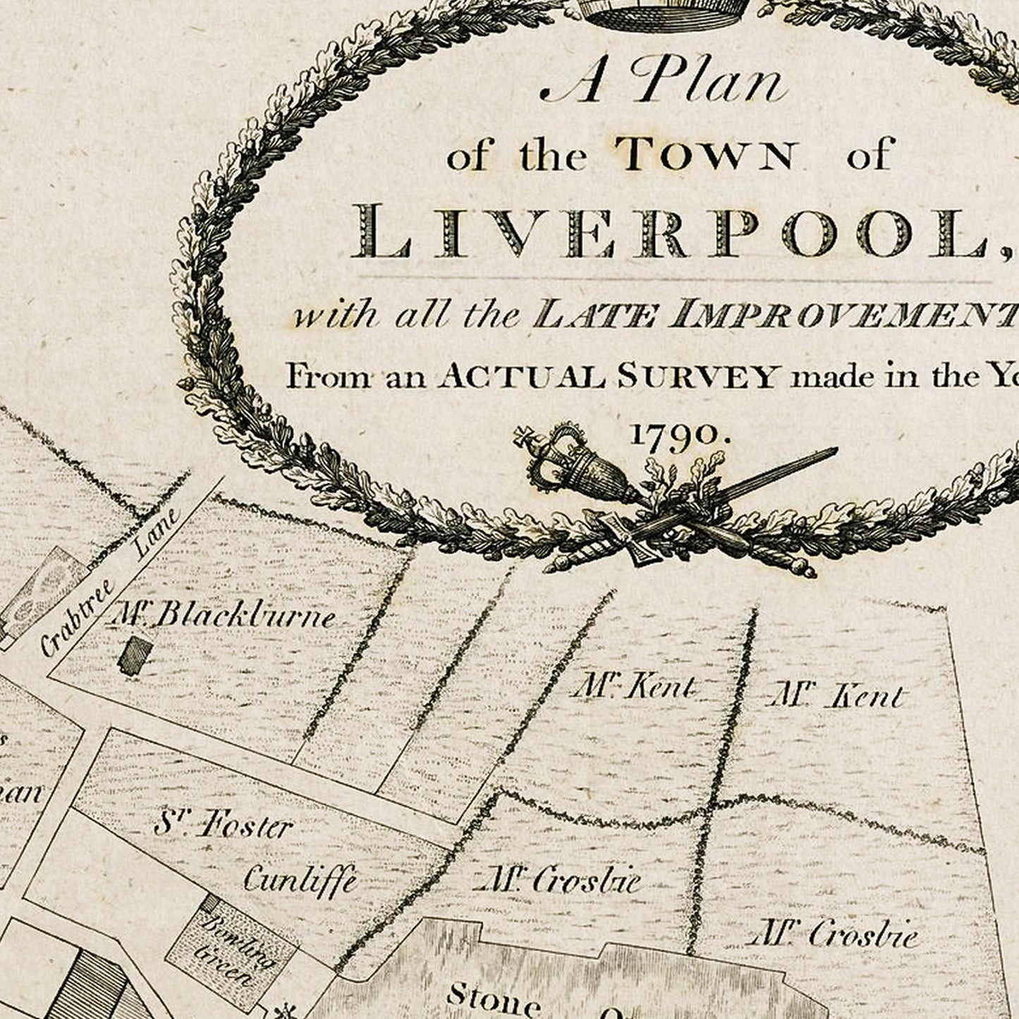 Liverpool England UK 1790 - Old Antique Map - Art Print