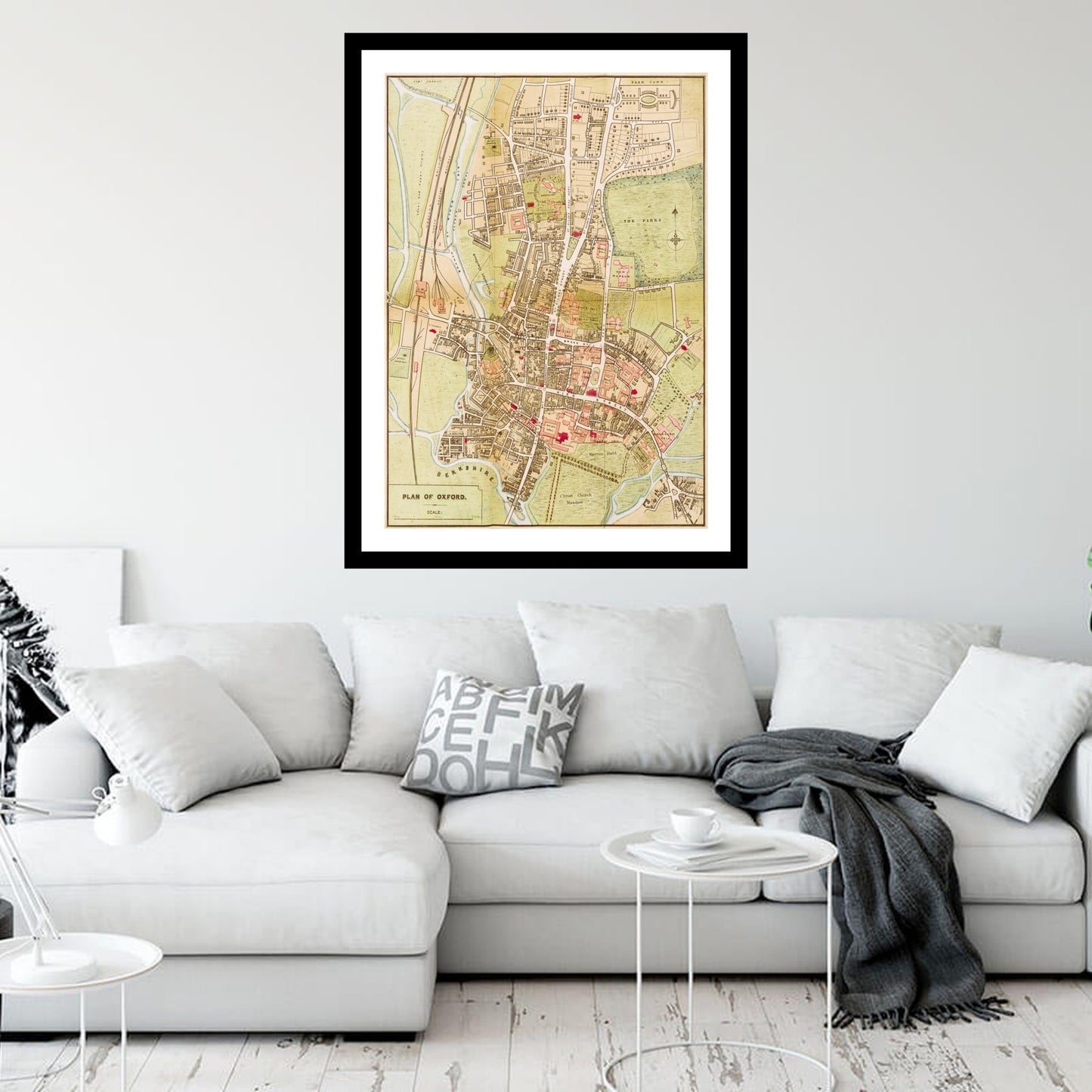 Antique map of Oxford from 1875 - art print. Vintage poster from the old maps of United Kingdom collection