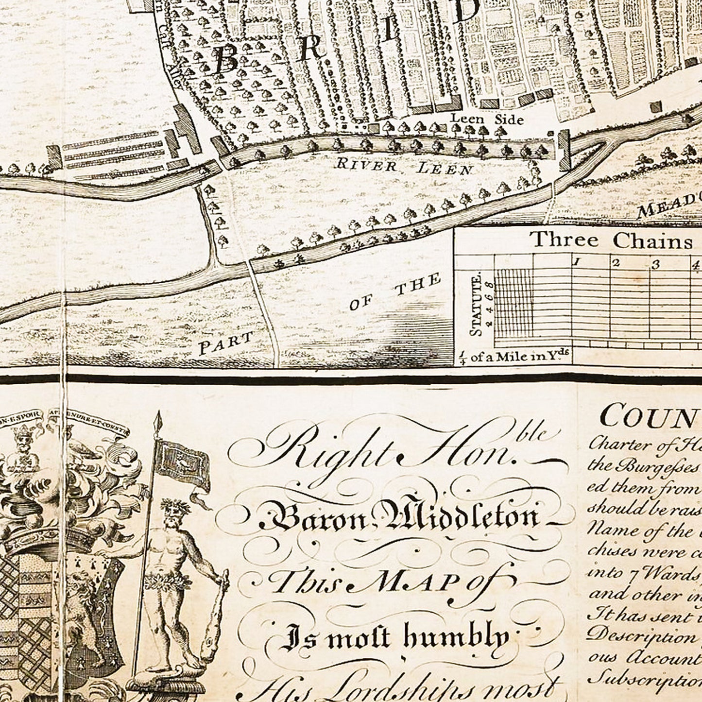 Nottingham England UK 1744 - Old Antique Map - Art Print