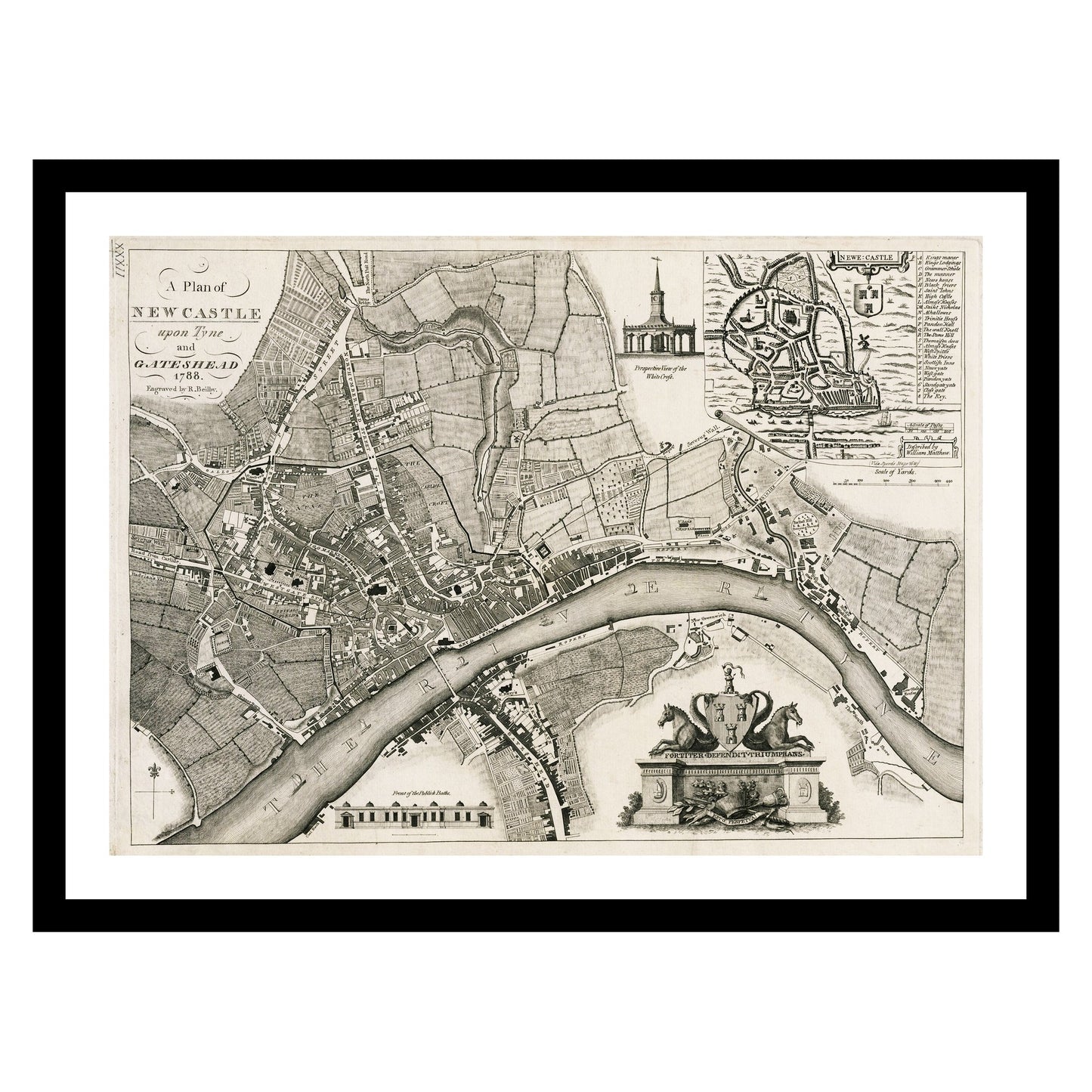 Antique map of Newcastle from 1788 - art print. Vintage poster from the old maps of United Kingdom collection