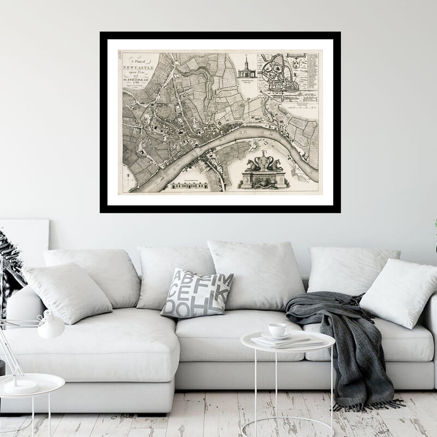 Antique map of Newcastle from 1788 - art print. Vintage poster from the old maps of United Kingdom collection