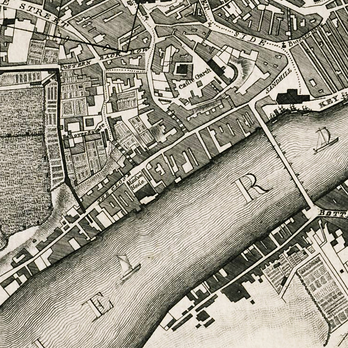 Newcastle England UK 1788 - Old Antique Map - Art Print
