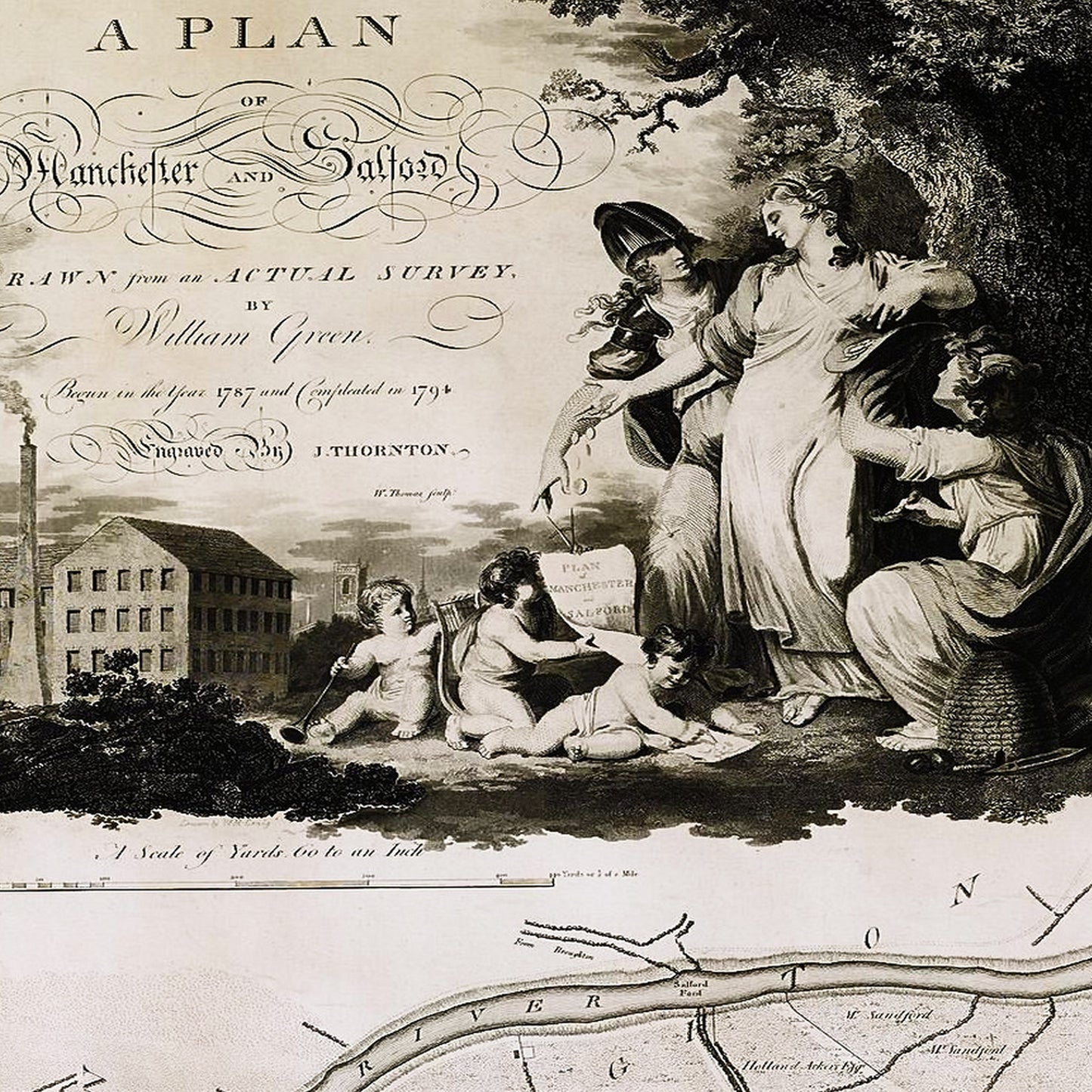 Manchester England UK 1794 - Old Antique Map - Art Print