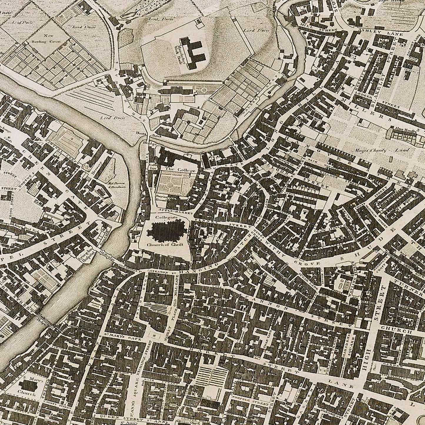 Manchester England UK 1794 - Old Antique Map - Art Print