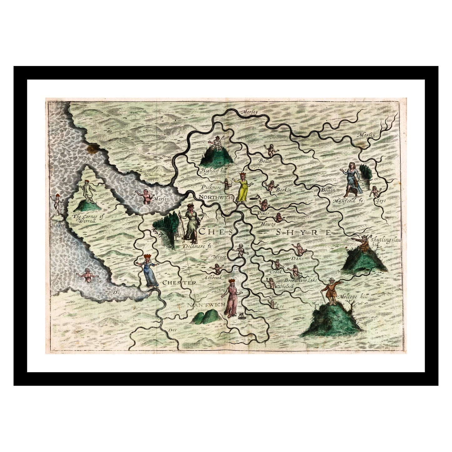 Antique map of Cheshire from 1622 - art print. Vintage poster from the old maps of United Kingdom collection