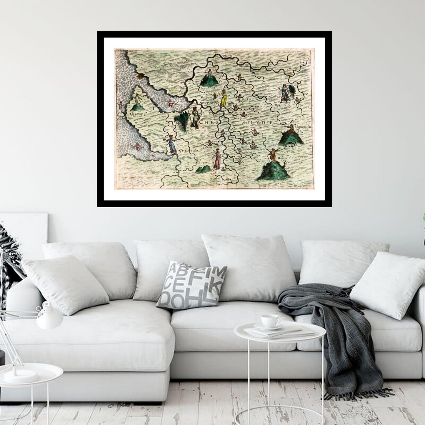 Antique map of Cheshire from 1622 - art print. Vintage poster from the old maps of United Kingdom collection