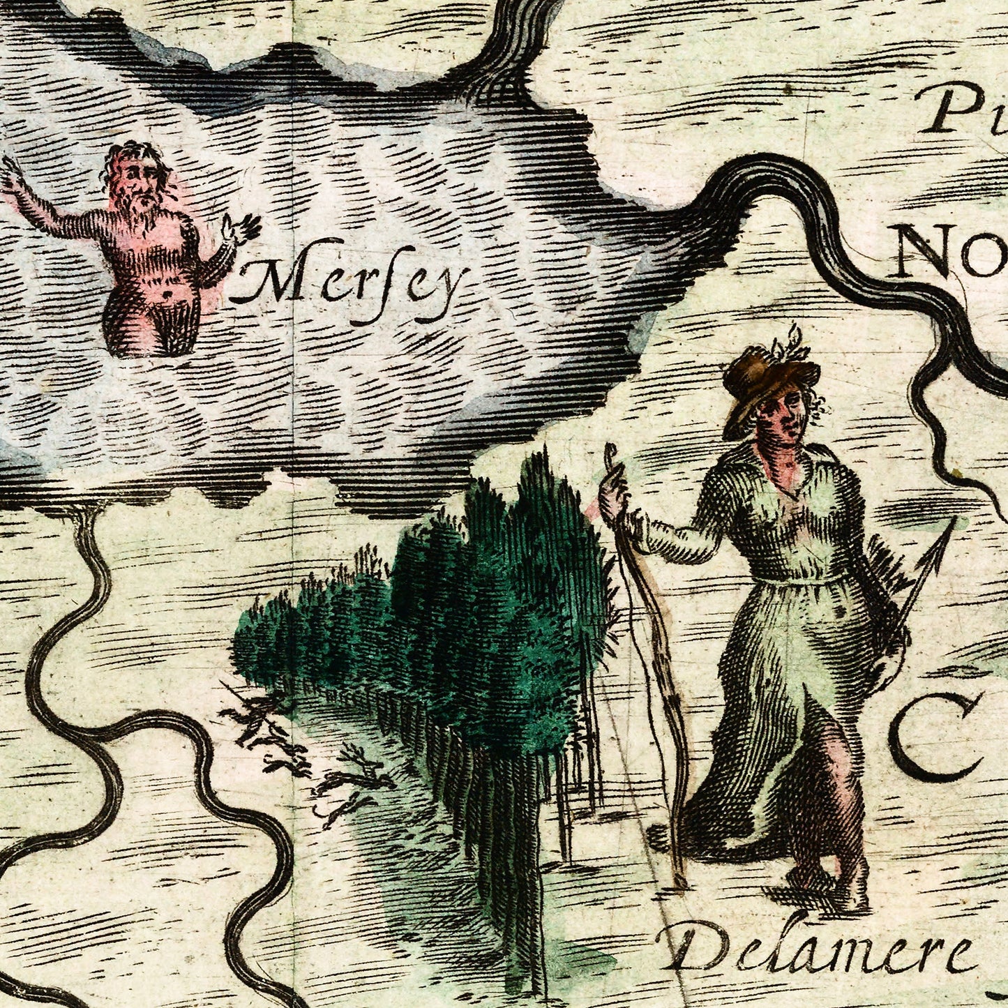 Cheshire England UK 1622 - Old Antique Map - Art Print