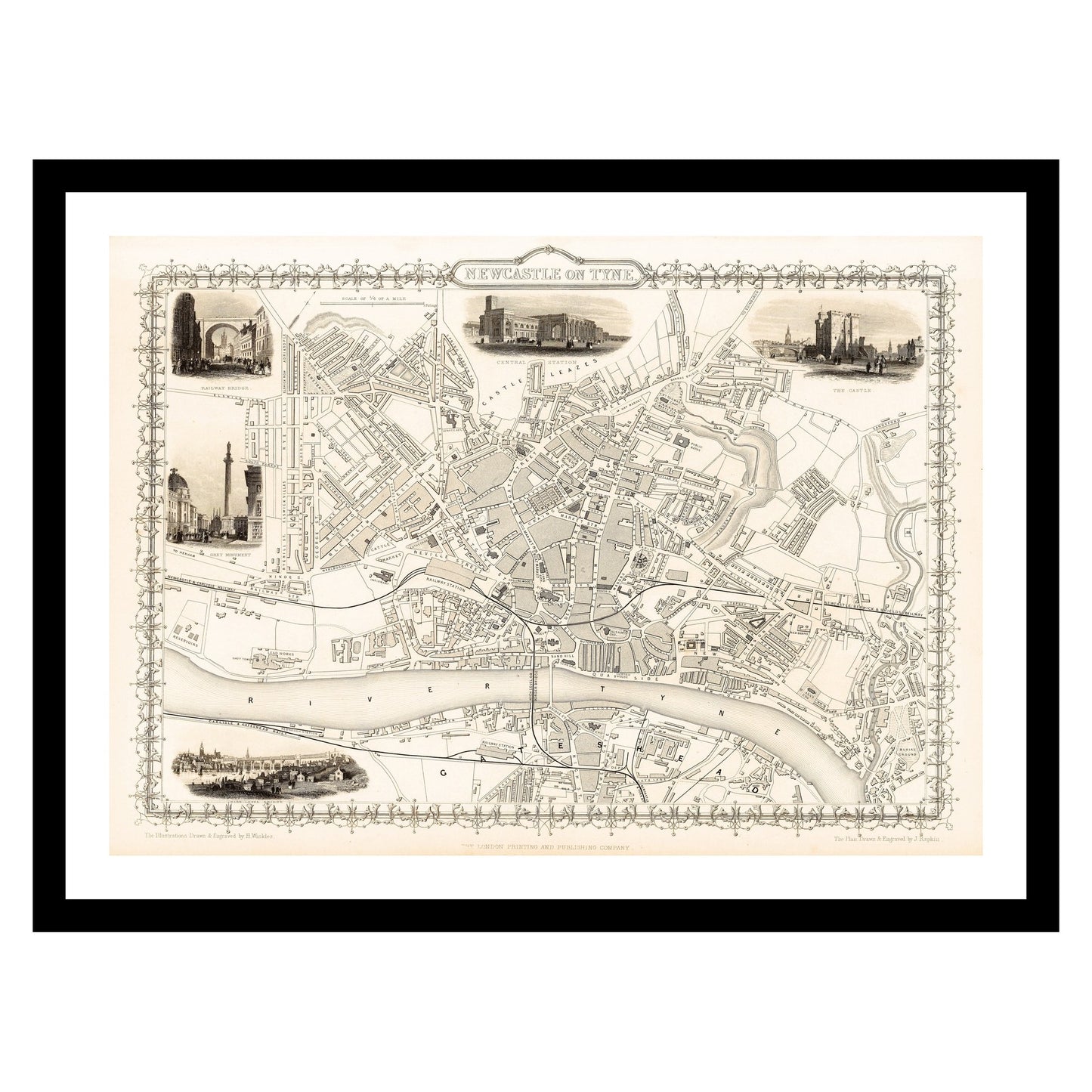 Antique map of Newcastle from 1815 - art print. Vintage poster from the old maps of United Kingdom collection