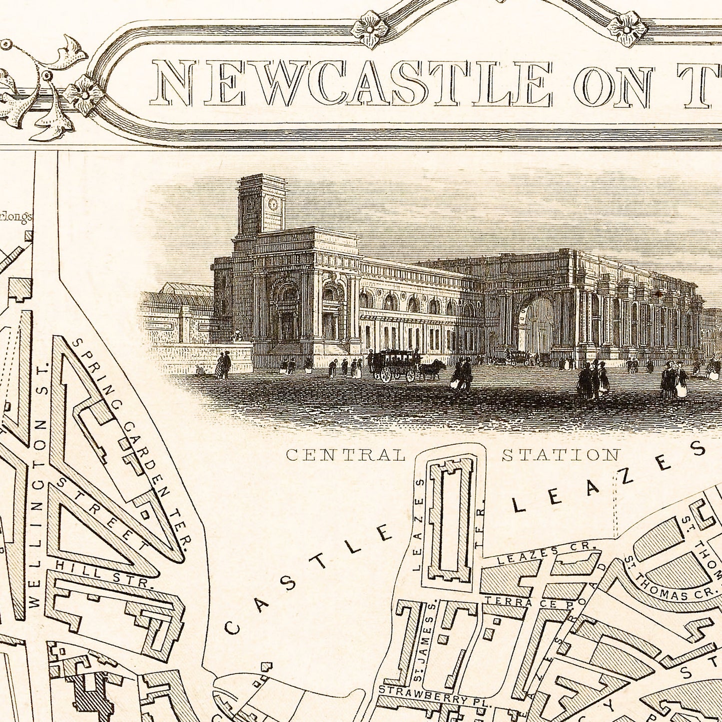 Newcastle England UK 1815 - Old Antique Map - Art Print