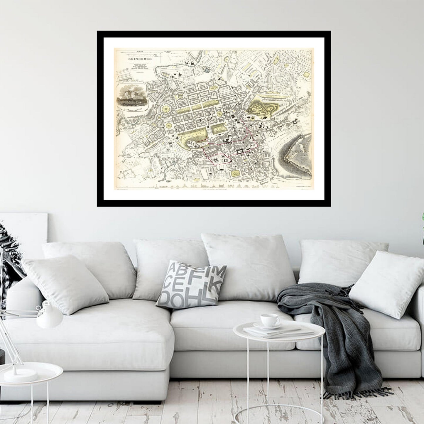 Antique map of Edinburgh from 1834 - art print. Vintage poster from the old maps of United Kingdom collection