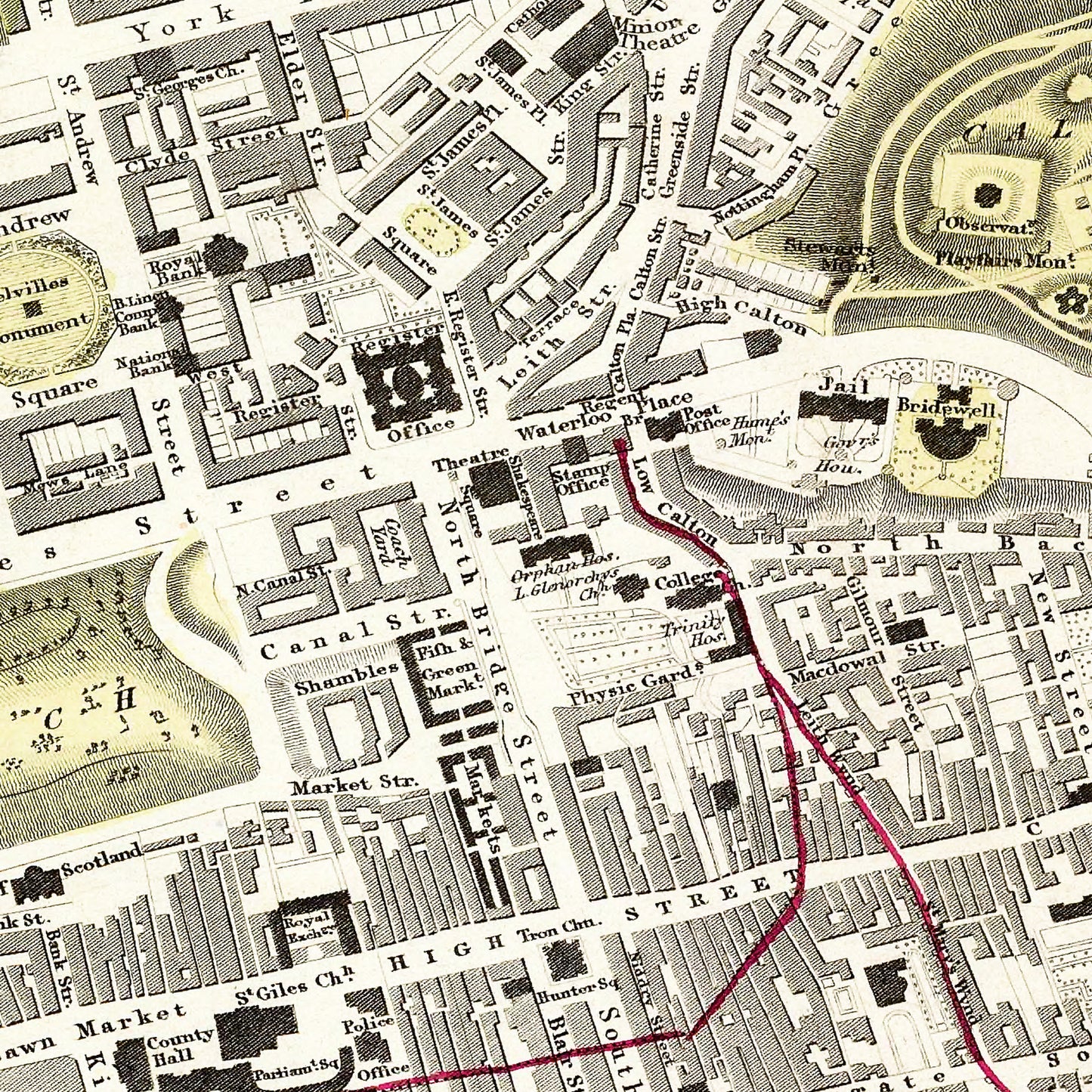 Edinburgh Scotland UK 1834 - Old Antique Map - Art Print