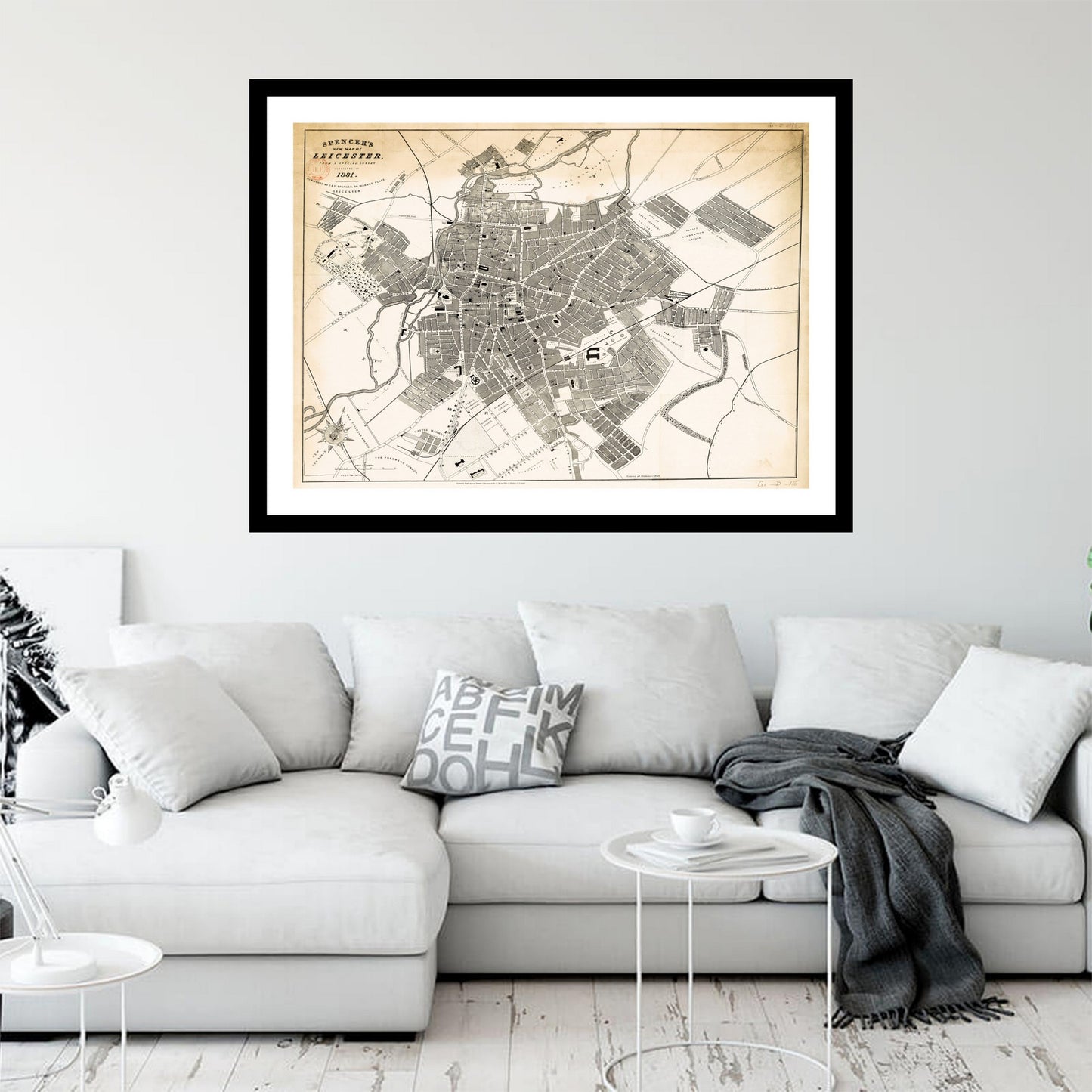 Antique map of Leicester from 1881 - art print. Vintage poster from the old maps of United Kingdom collection