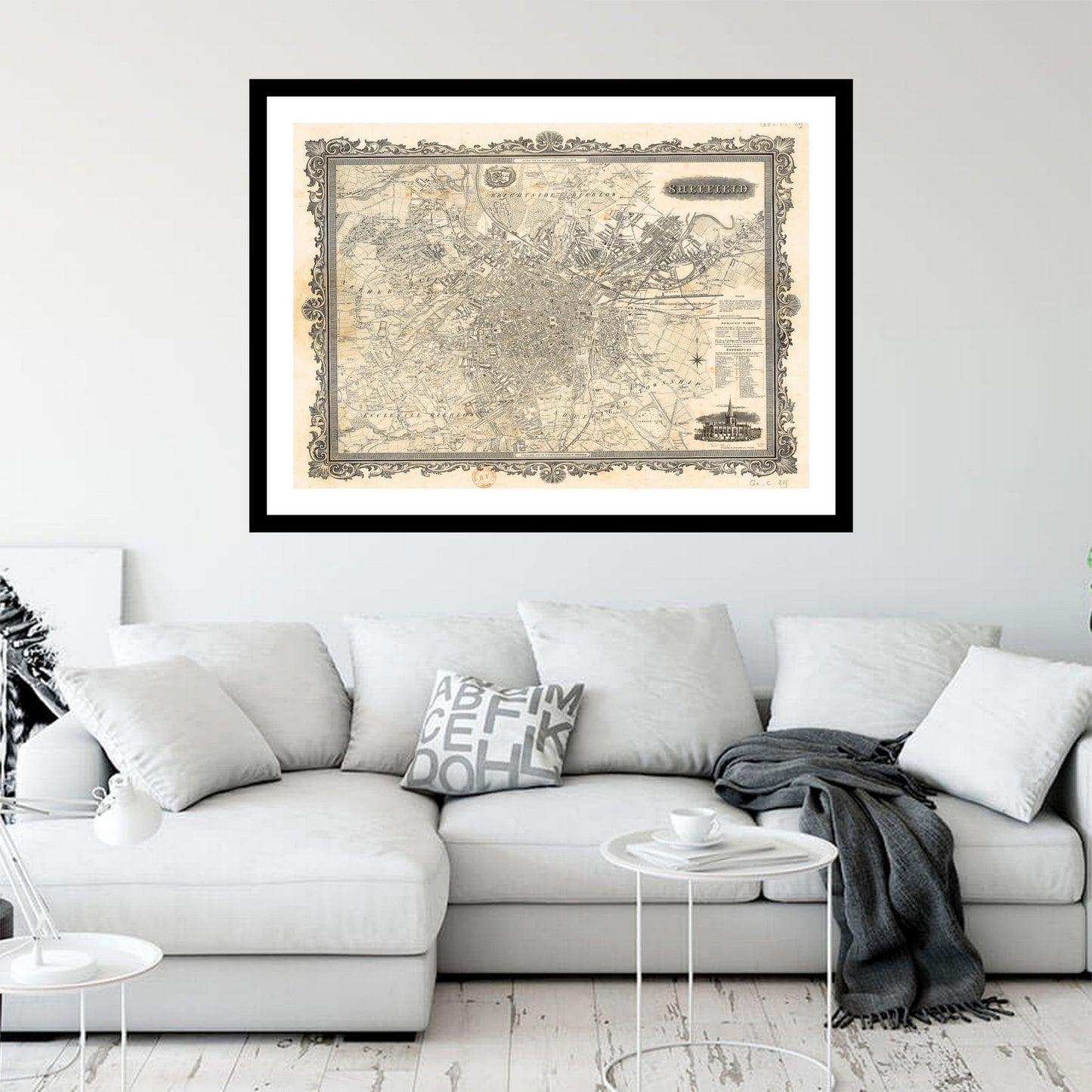 Antique map of Sheffield from 1873 - art print. Vintage poster from the old maps of United Kingdom collection